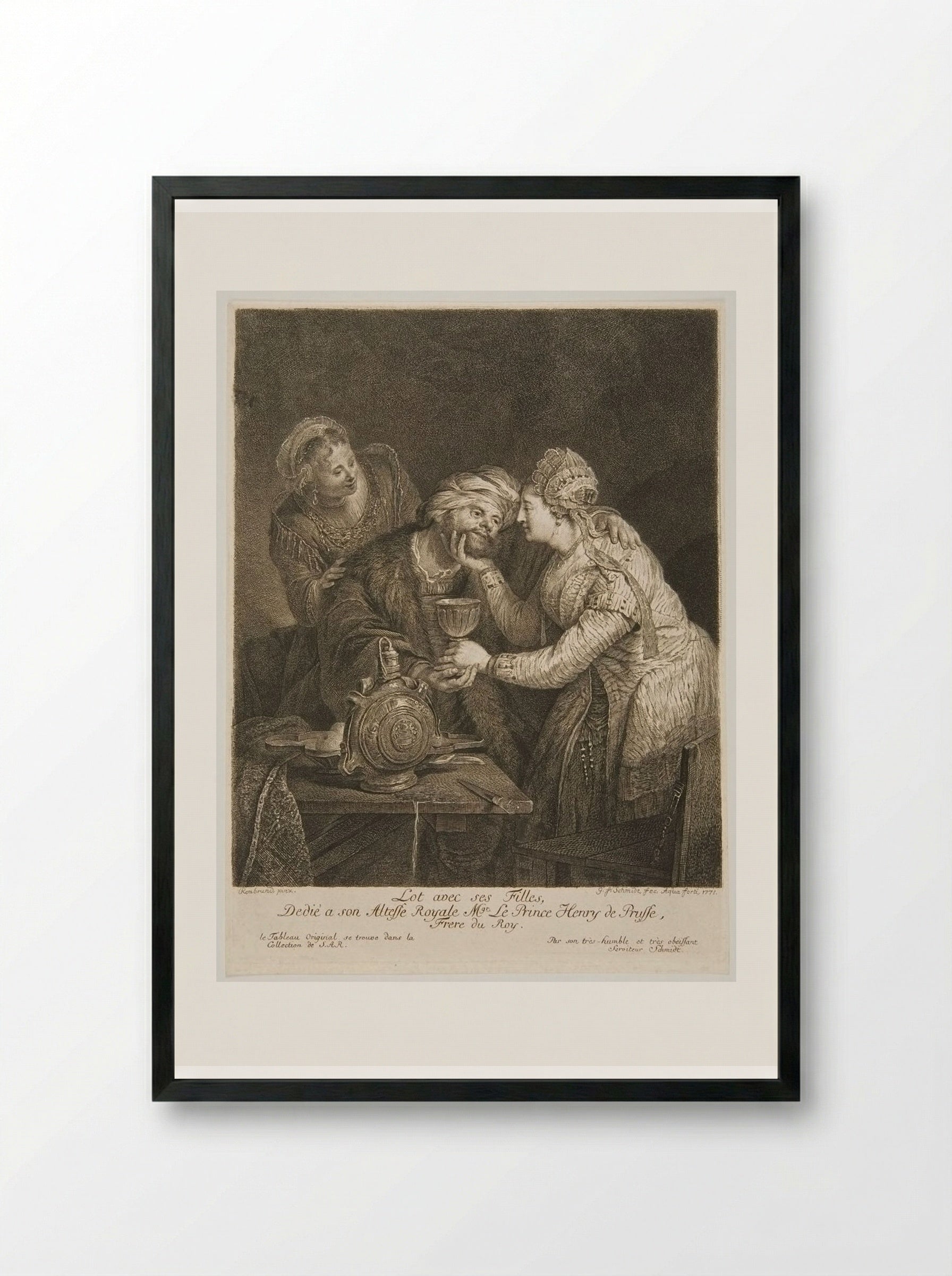 Lot with His Daughters - Georg Friedrich Schmidt - Framed Print Black