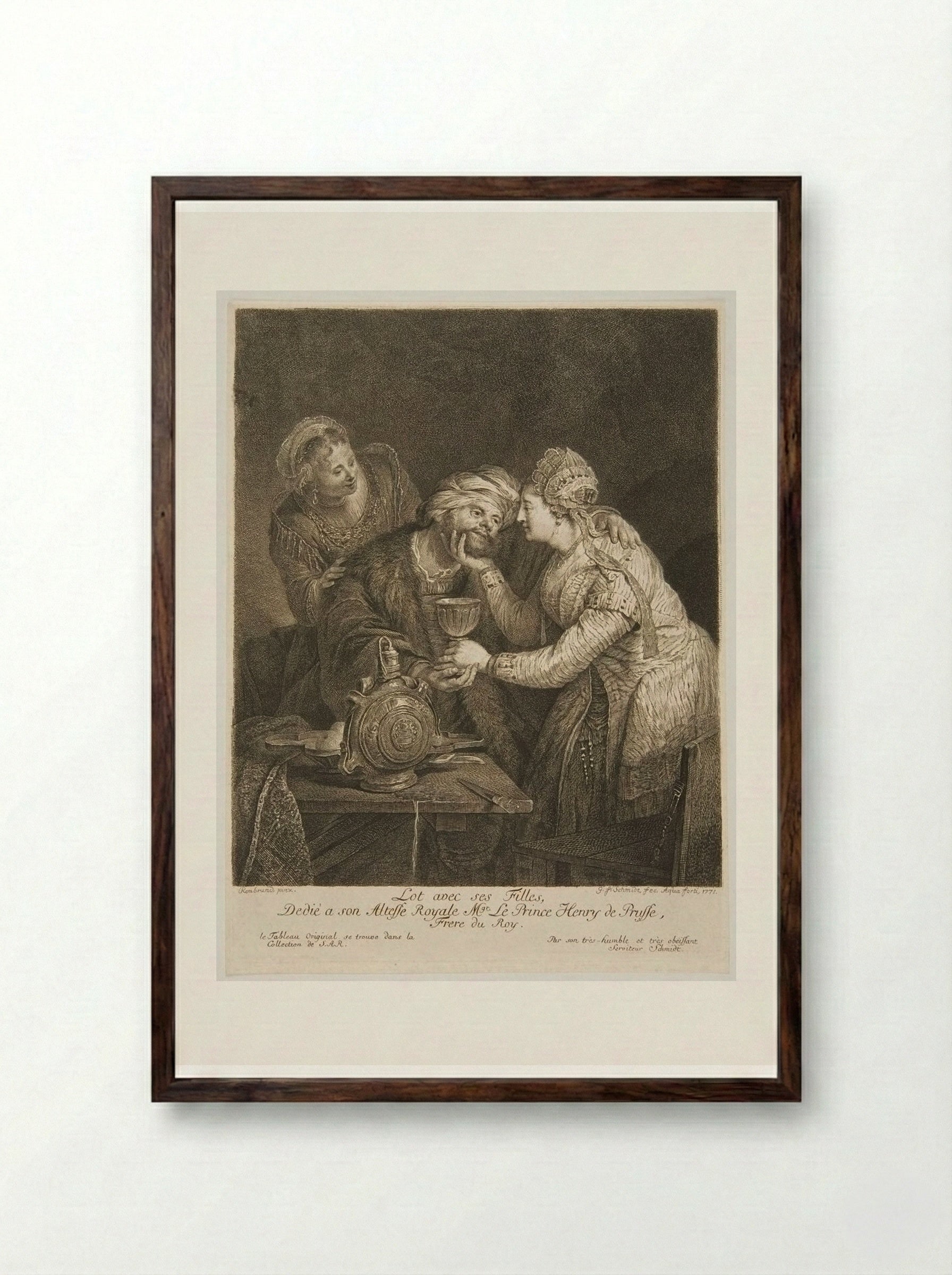 Lot with His Daughters - Georg Friedrich Schmidt - Framed Print Dark Wood
