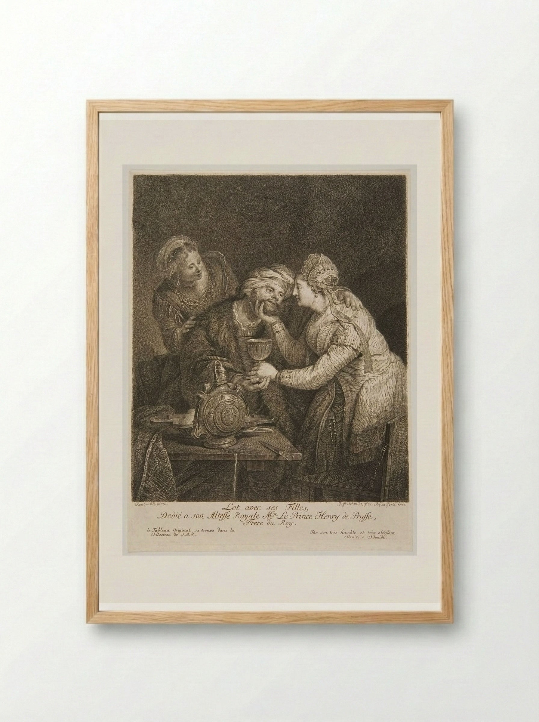 Lot with His Daughters - Georg Friedrich Schmidt - Framed Print Wood
