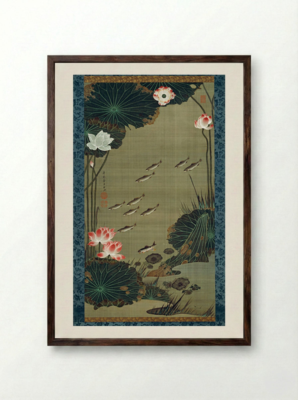 Lotus Pond and Fish - Ito Jakuchu - Framed Print Dark Wood