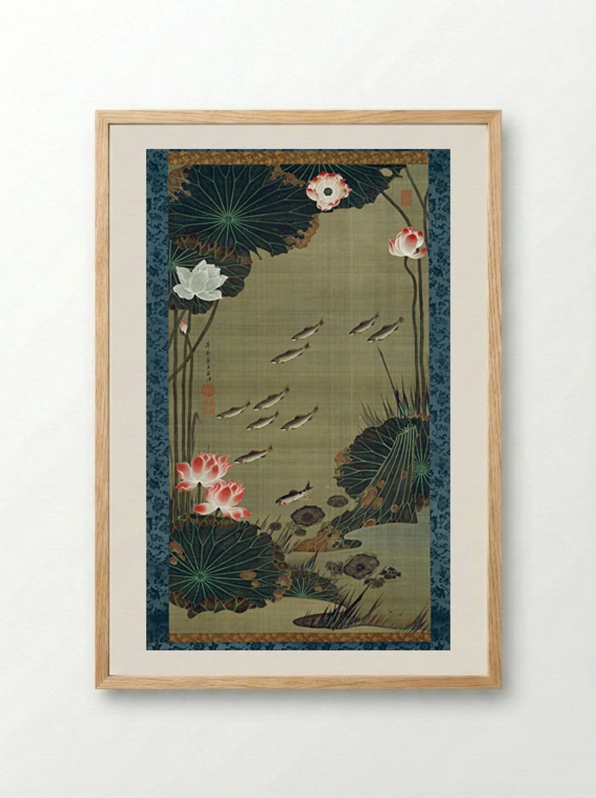Lotus Pond and Fish - Ito Jakuchu - Framed Print Wood