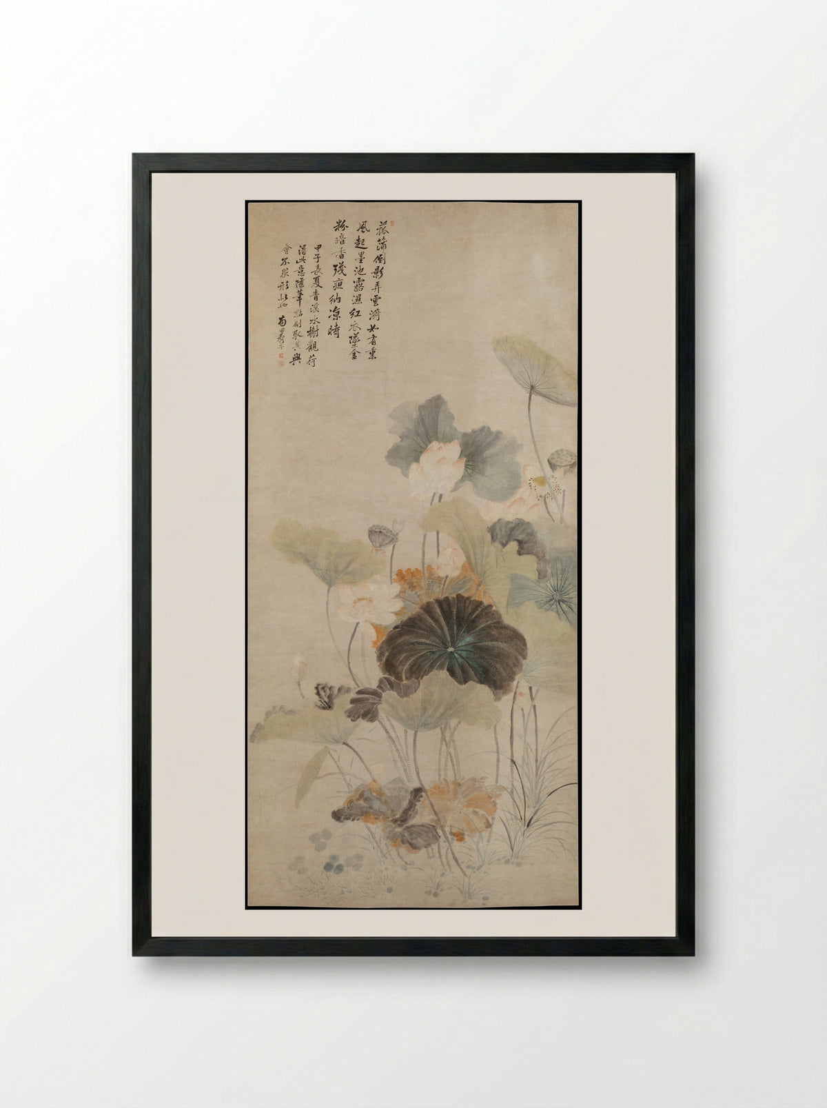 Lotuses on a Summer Evening - Yun Shouping - Framed Print Black