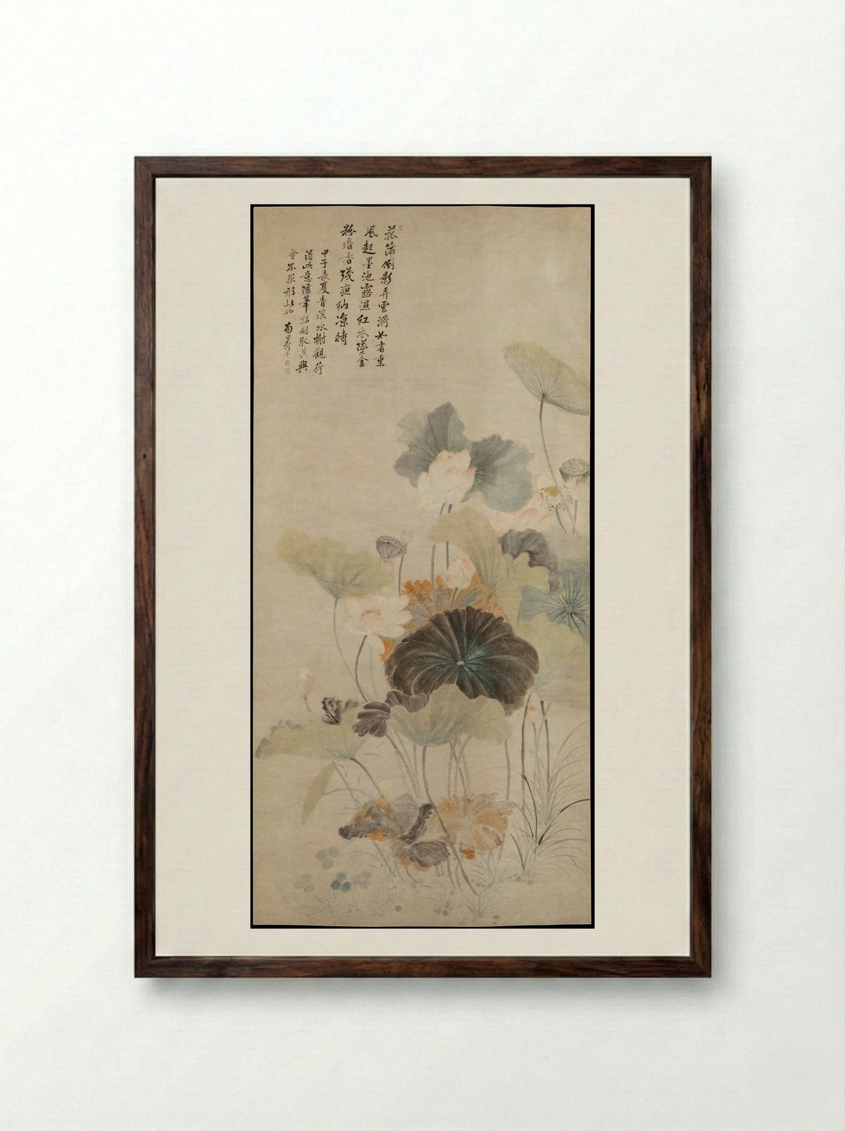 Lotuses on a Summer Evening - Yun Shouping - Framed Print Dark Wood