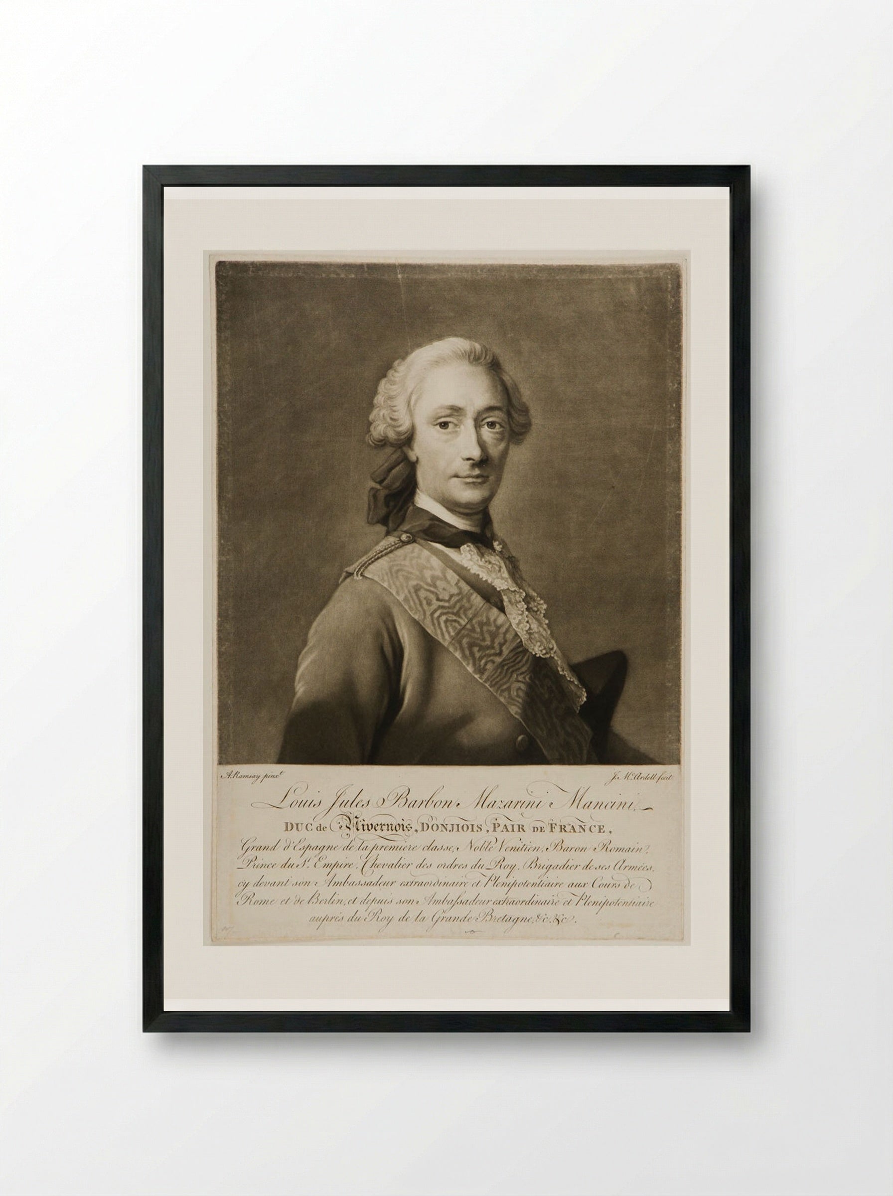 Louis Jules Barbon Mazarini Mancini, duc de Nivernois - James McArdell - Framed Print Black
