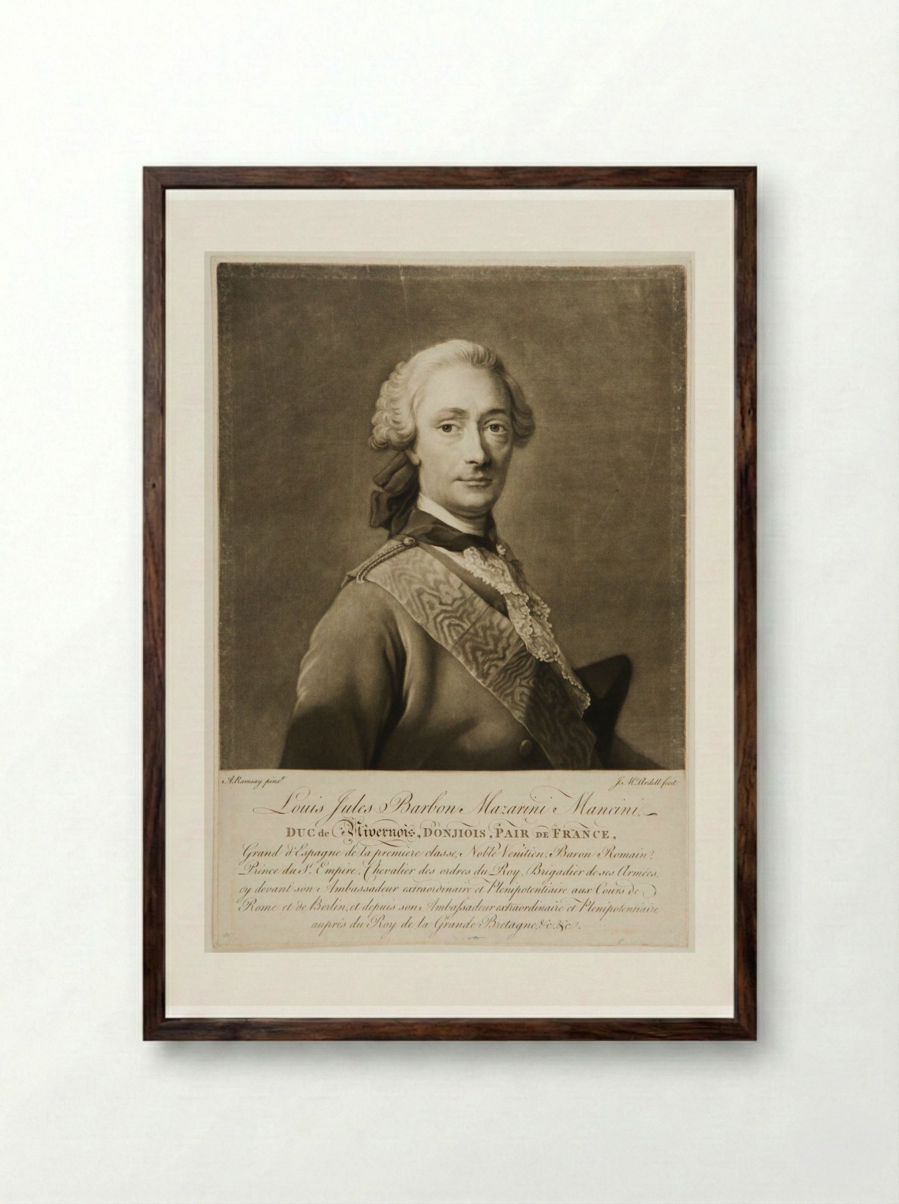 Louis Jules Barbon Mazarini Mancini, duc de Nivernois - James McArdell - Framed Print Dark Wood
