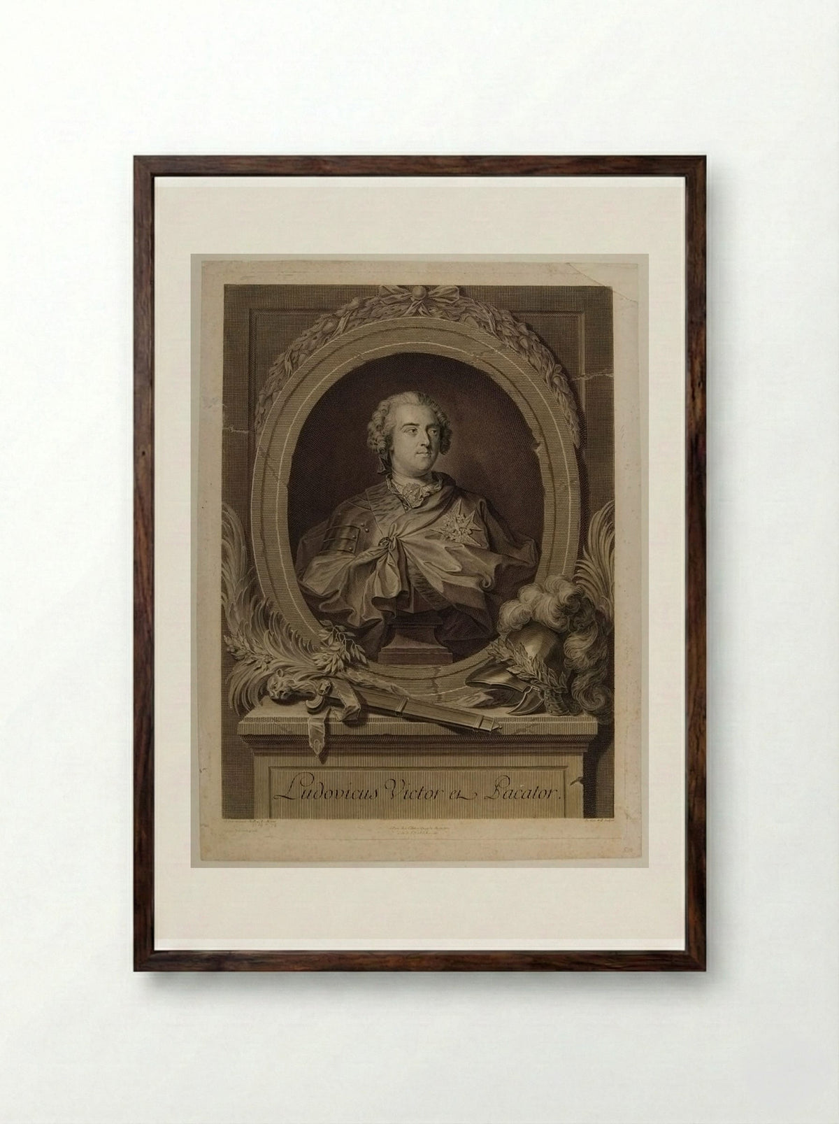 Louis XV, King of France - Johann Georg Wille - Framed Print Dark Wood