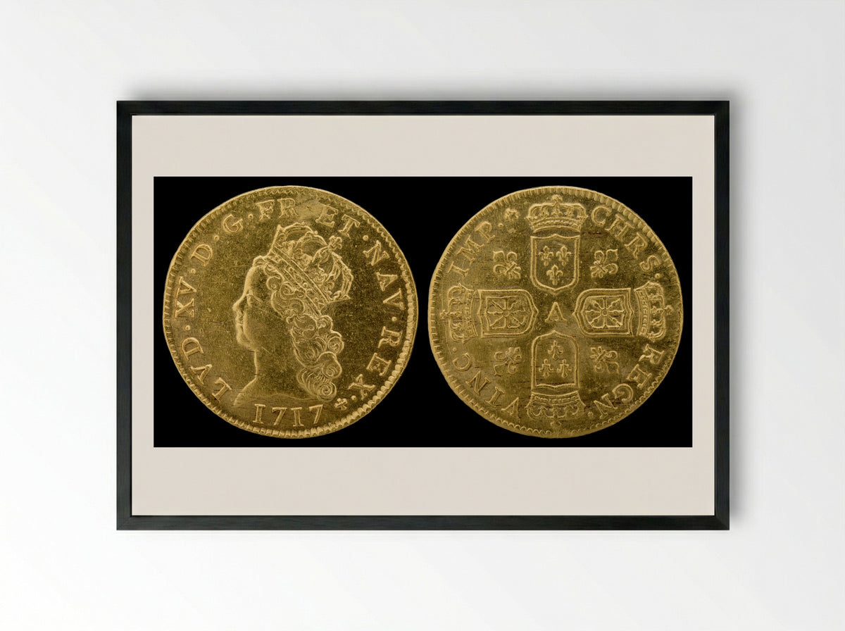 Louis d'or à la mèche longue - Louis XV of France - Framed Print Black