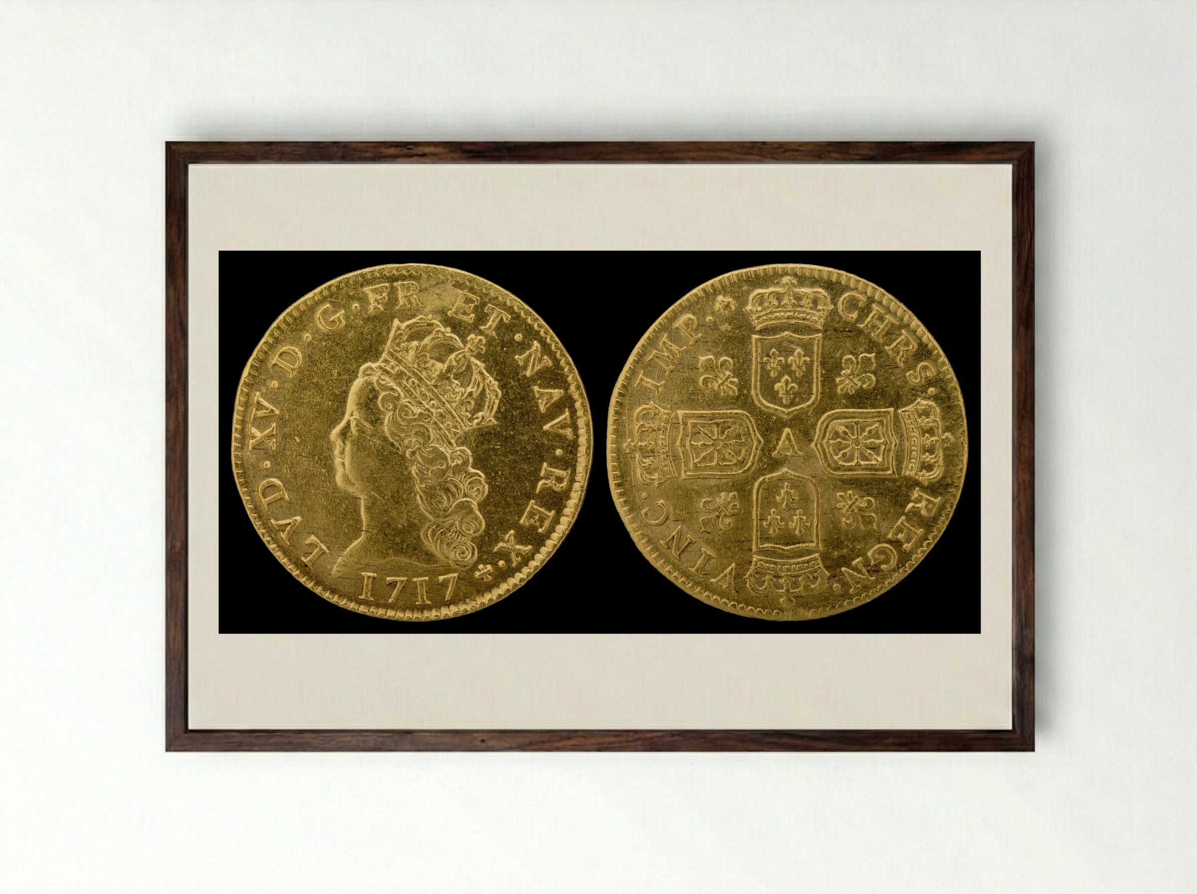 Louis d'or à la mèche longue - Louis XV of France - Framed Print Dark Wood