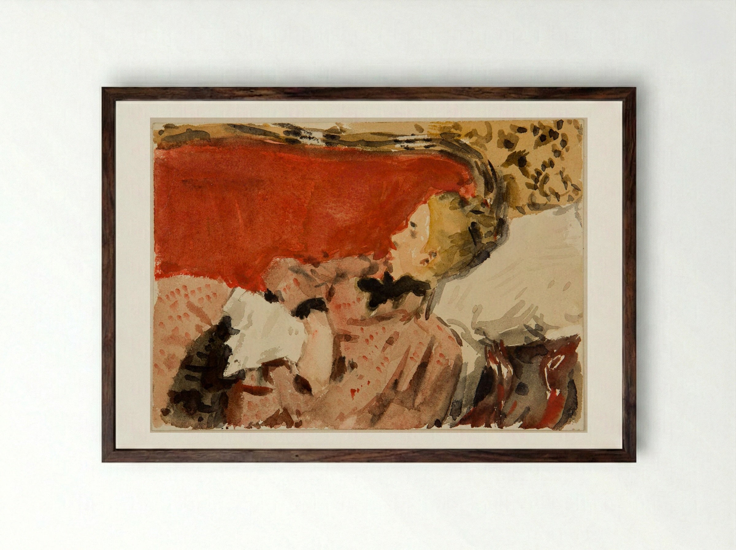 Louise on the Sofa, Hotel de Paris, Madrid, Spain - Denman Waldo Ross - Framed Print Dark Wood