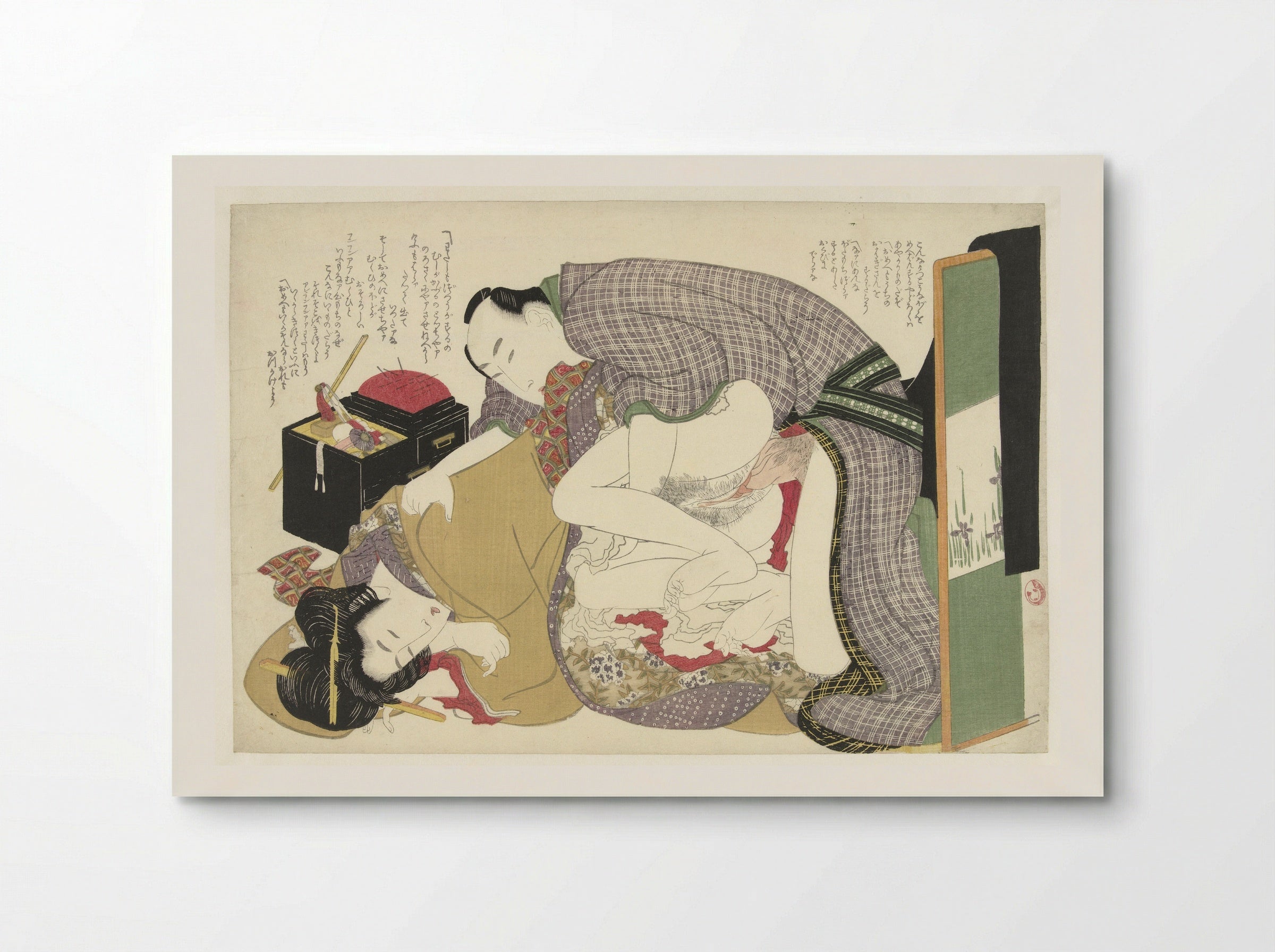 Lovers Beside a Sewing Box - Katsushika Hokusai - Poster