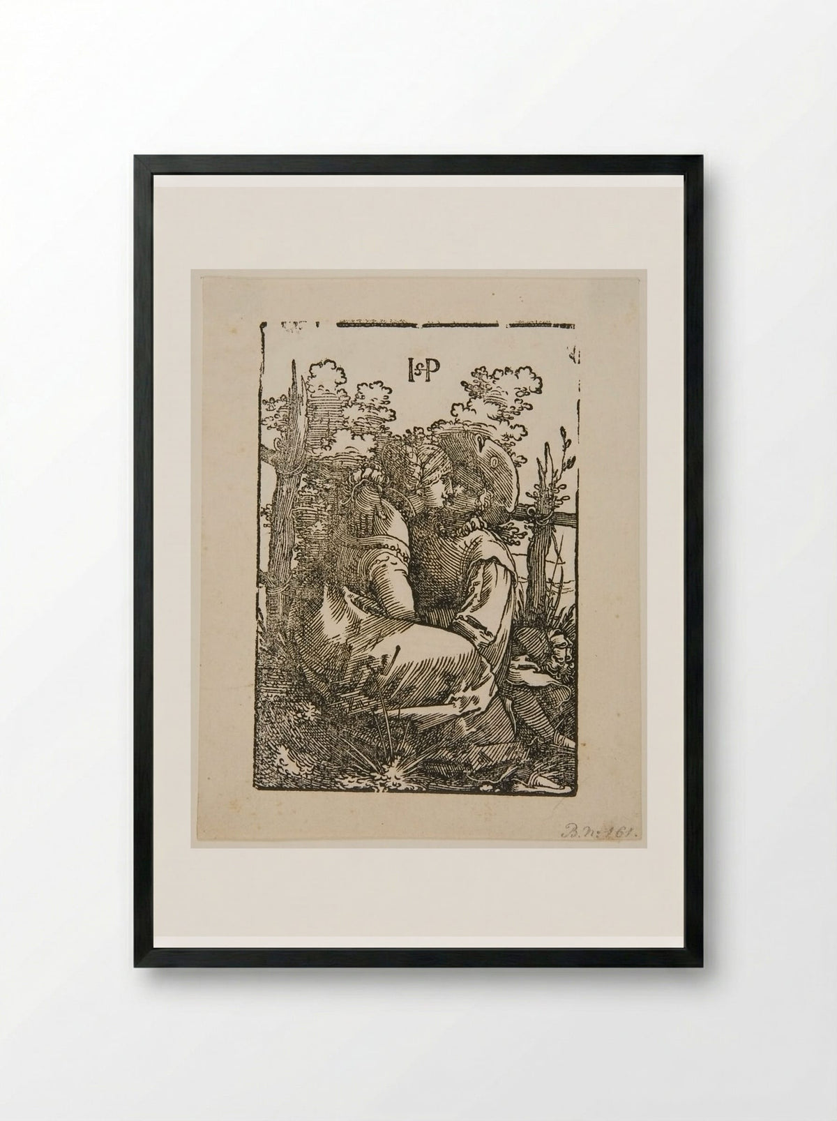 Lovers Seated Before a Fence - Sebald Beham - Framed Print Black
