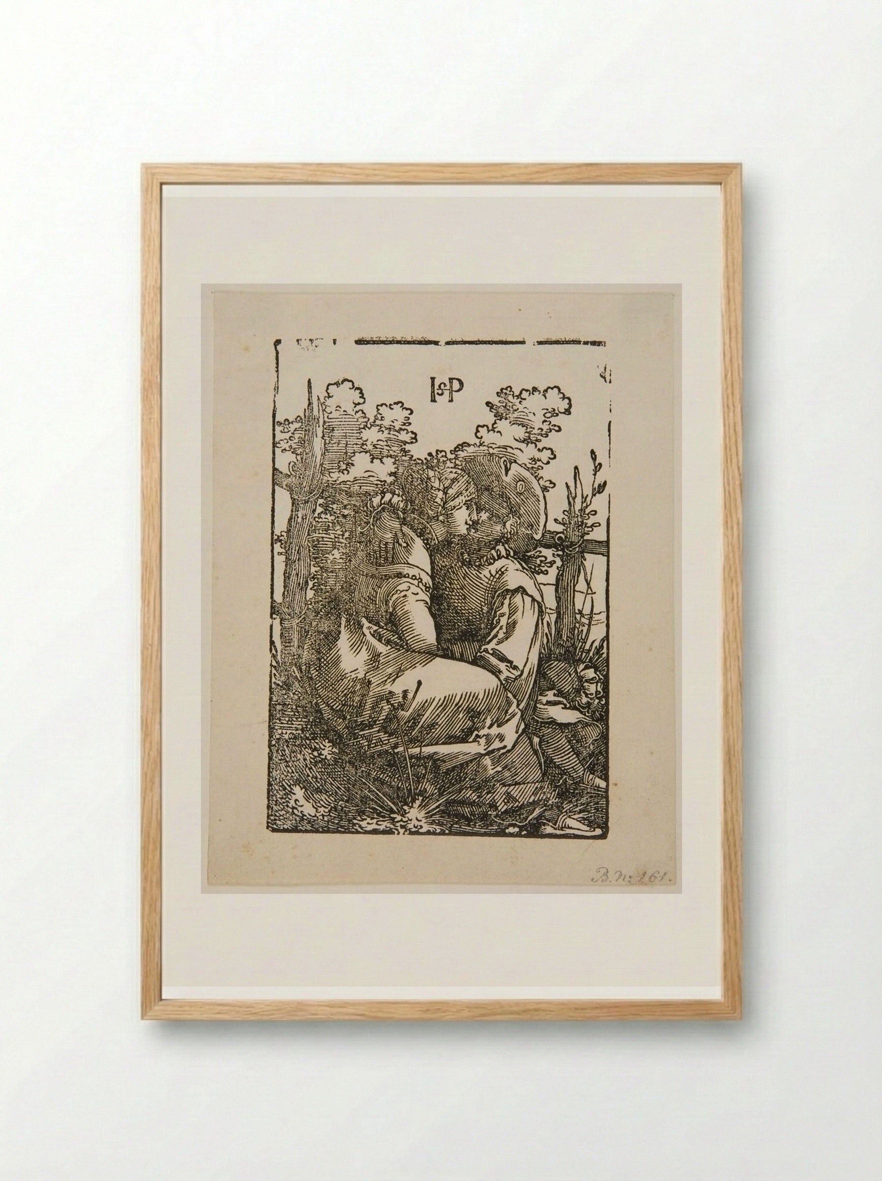 Lovers Seated Before a Fence - Sebald Beham - Framed Print Wood