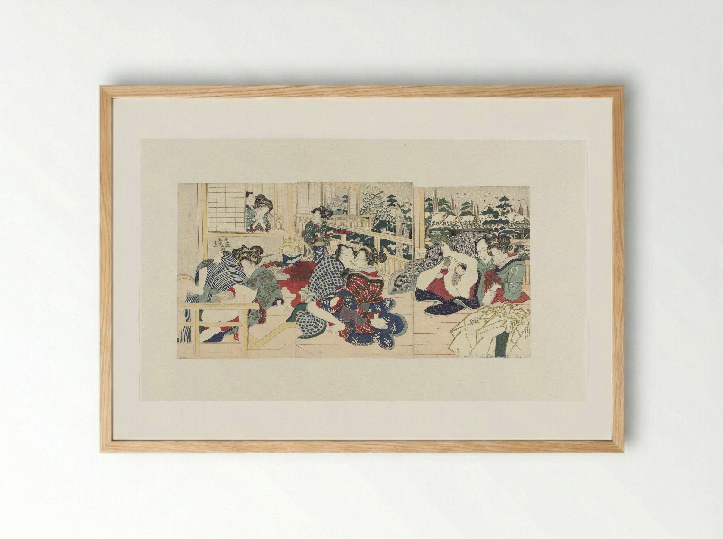 Lovers on a Terrace in Winter - Utagawa Kunisada (I) - Framed Print Wood