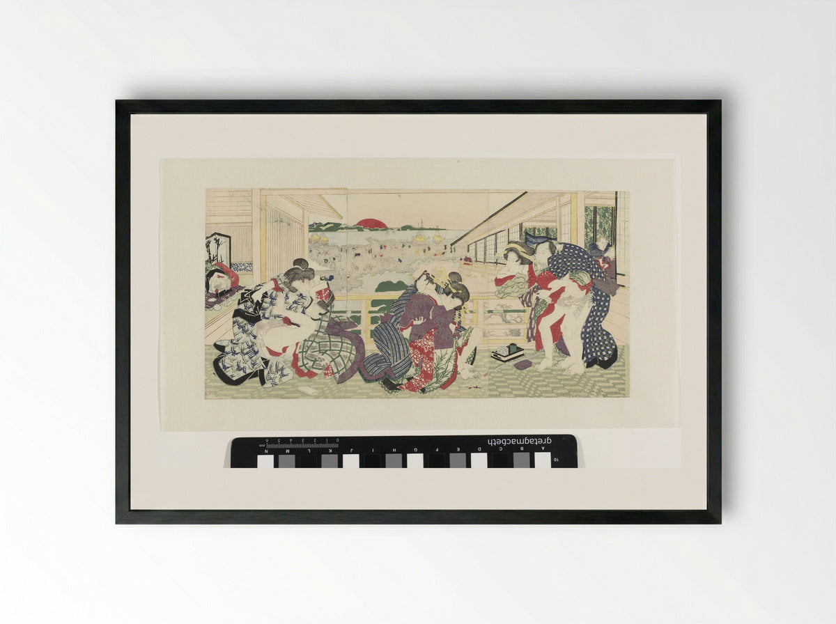 Lovers on a Veranda - Utagawa Kunisada (I) - Framed Print Black
