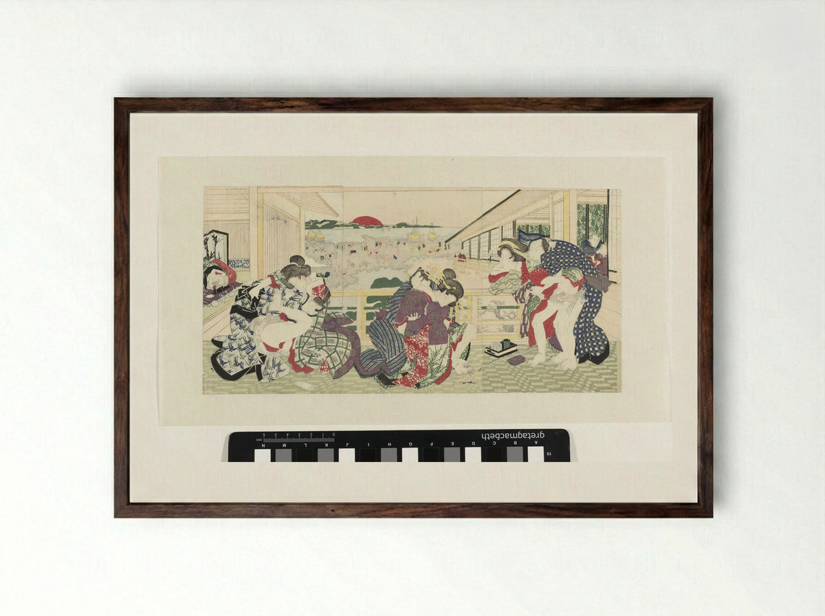 Lovers on a Veranda - Utagawa Kunisada (I) - Framed Print Dark Wood