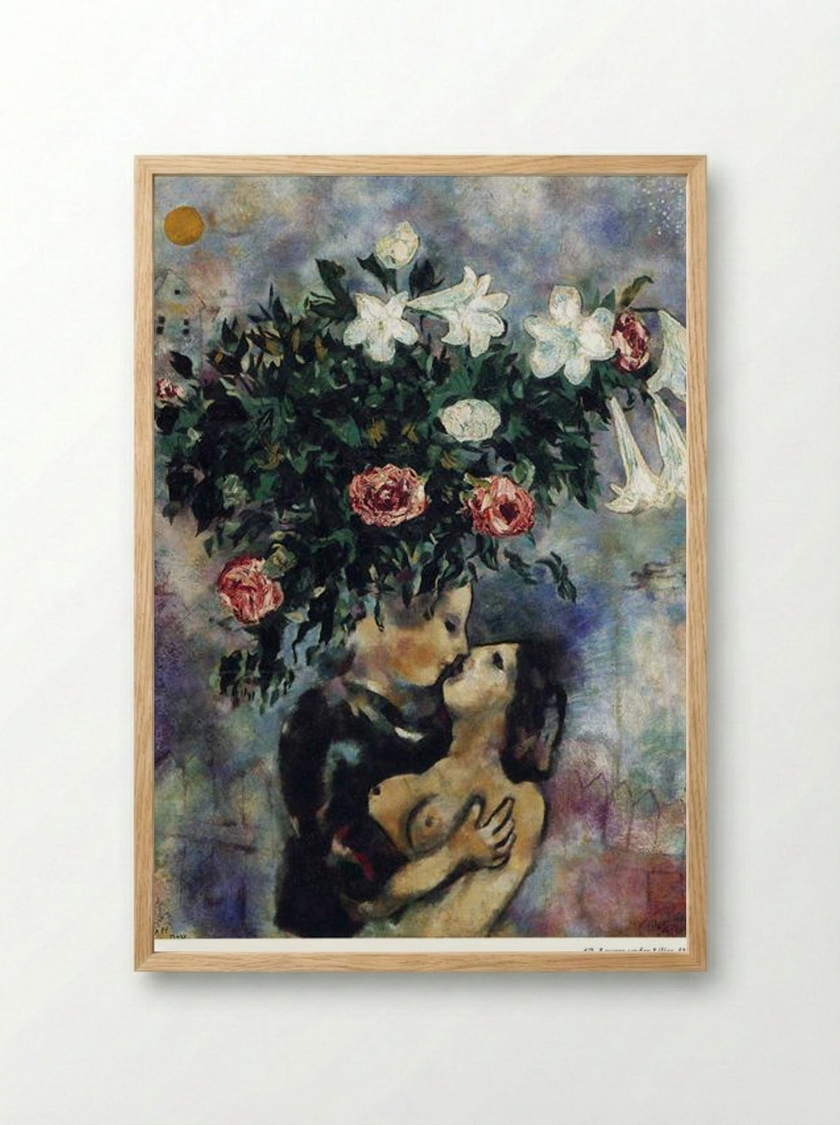 Lovers under Lilies - Marc Chagall - Framed Print Wood