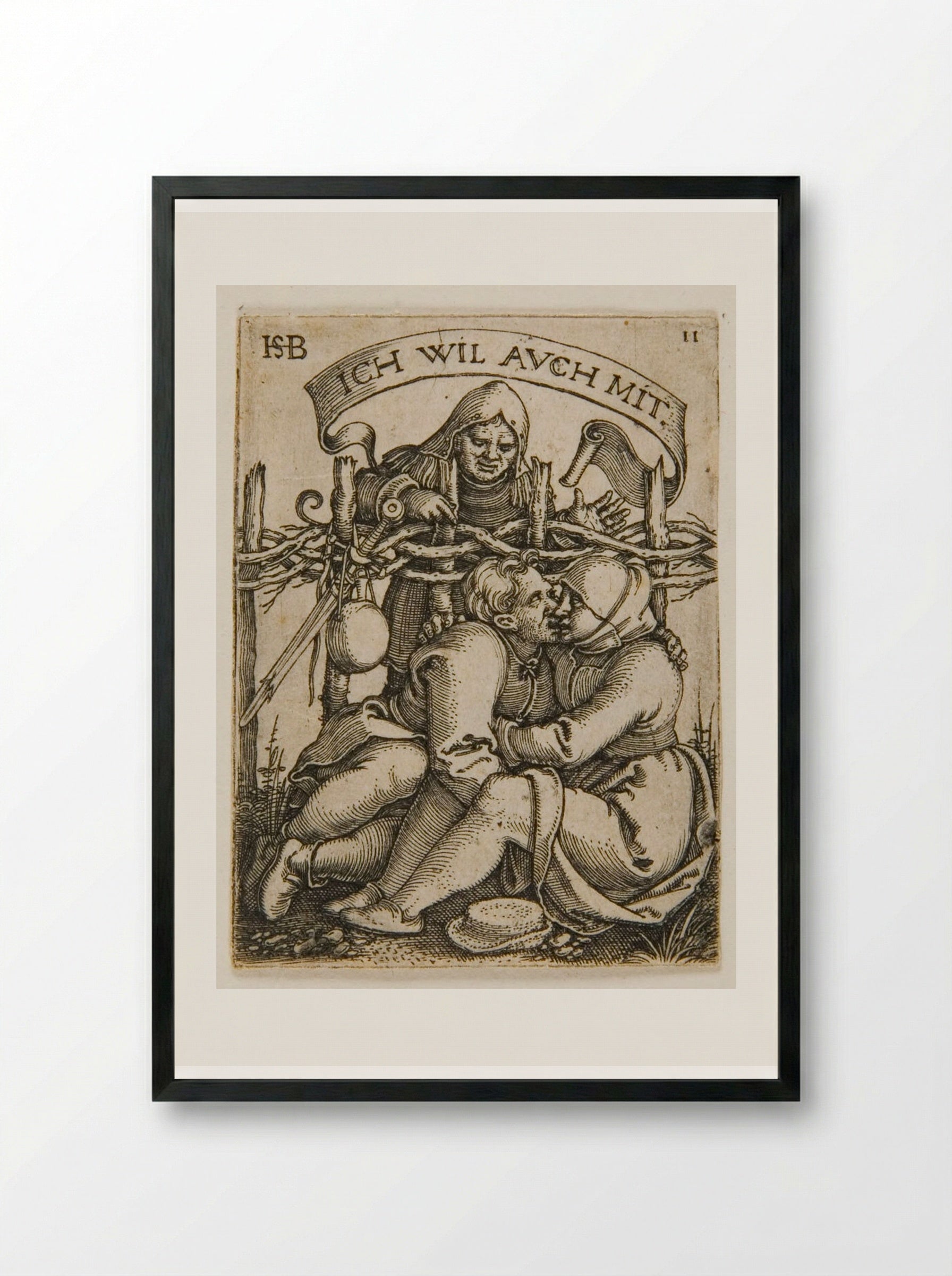 Lovers with a Spectator - Sebald Beham - Framed Print Black