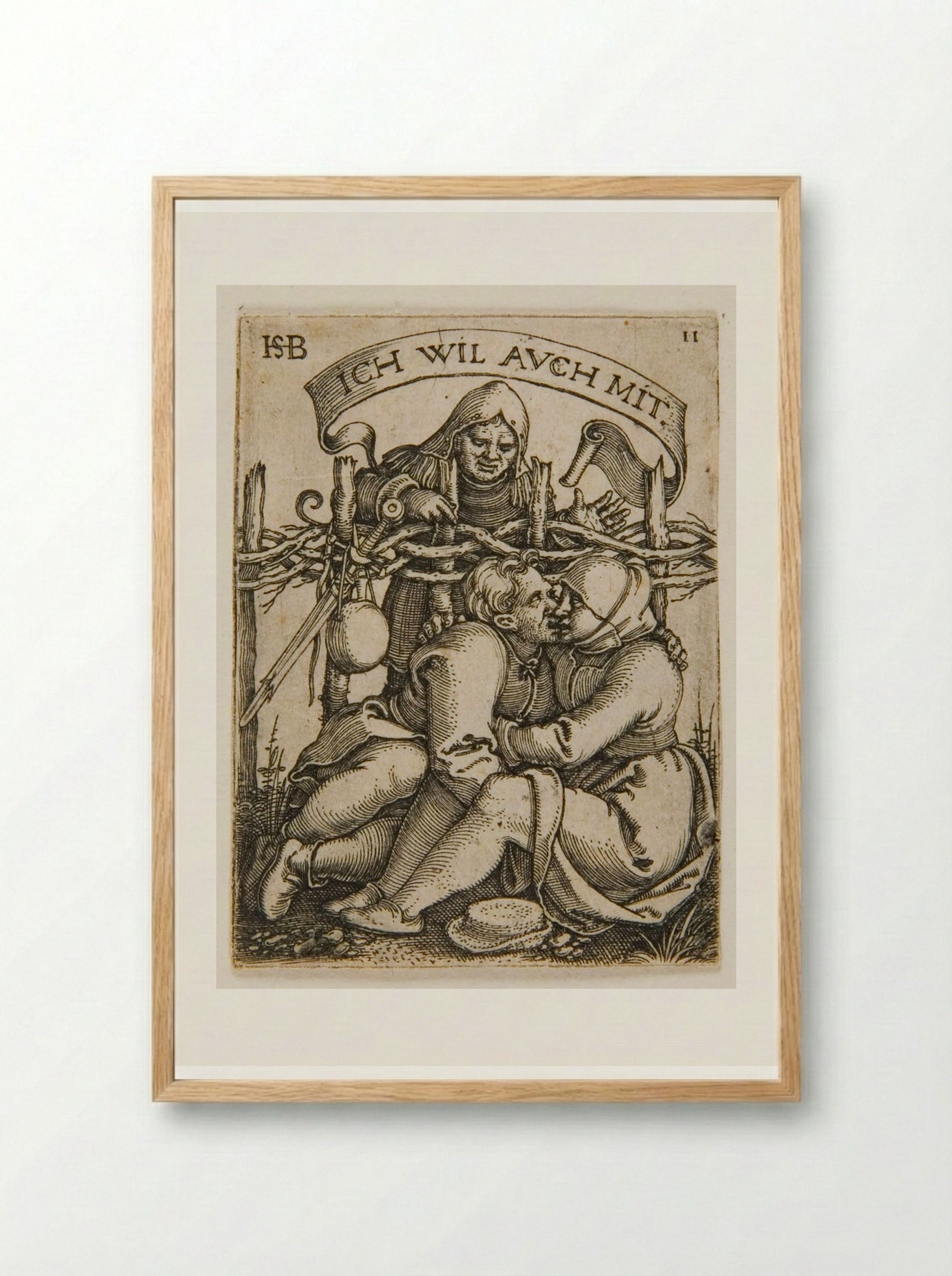 Lovers with a Spectator - Sebald Beham - Framed Print Wood