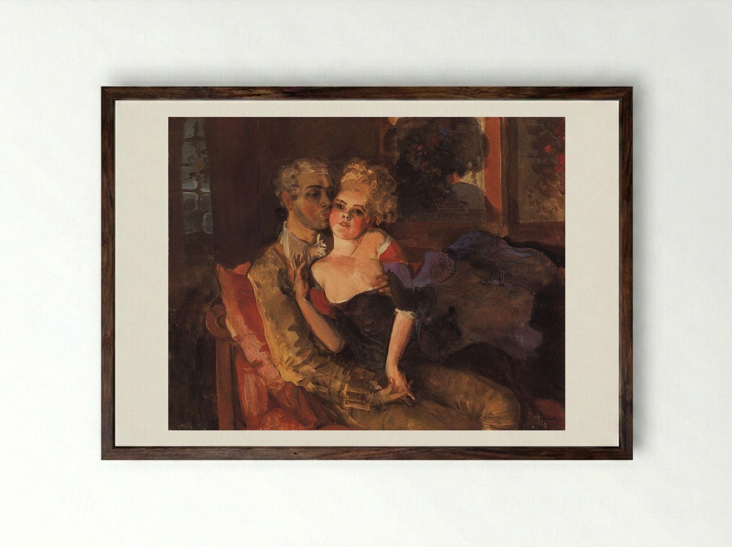 Lovers. Evening - Konstantin Somov - Framed Print Dark Wood
