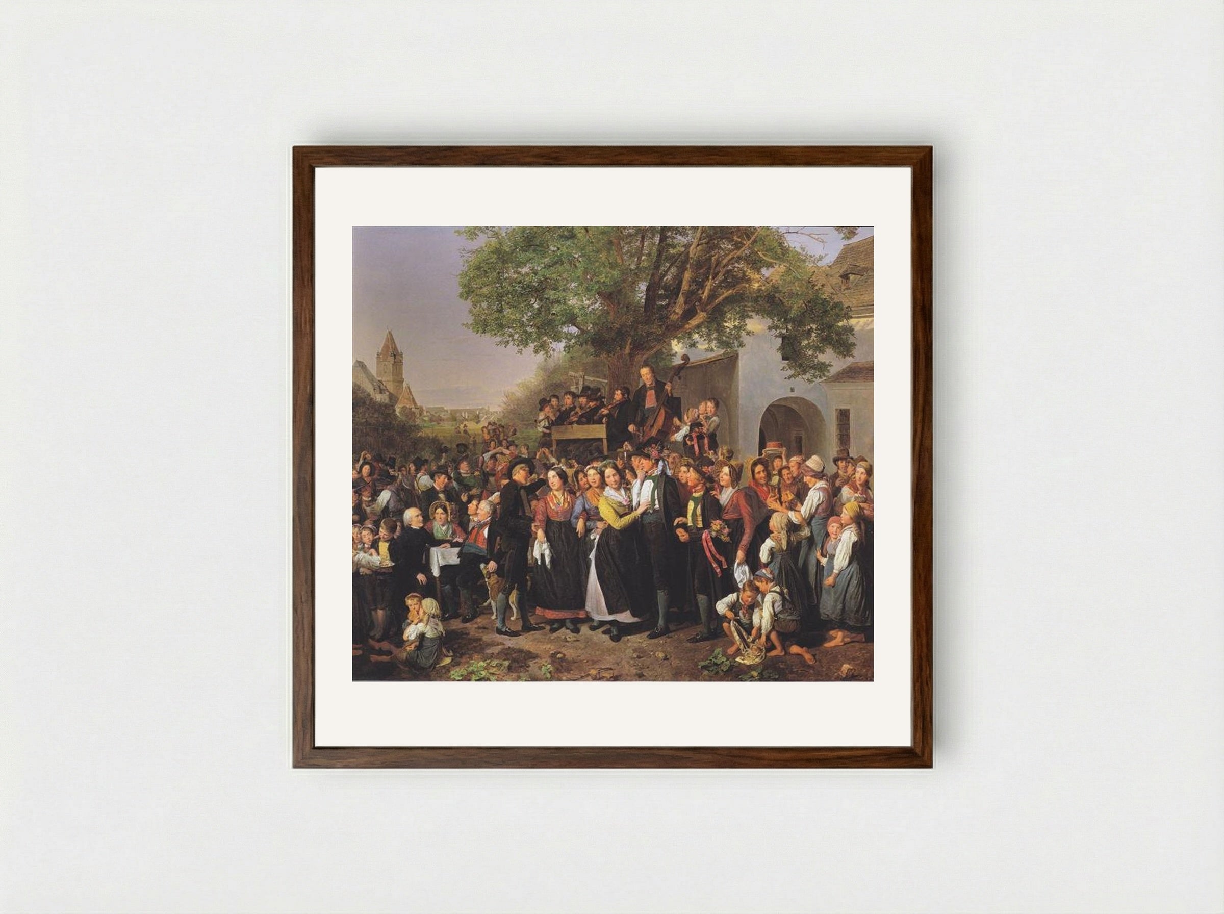 Lower-Austrian Peasant Wedding - Ferdinand Georg Waldmüller - Framed Print Dark Wood