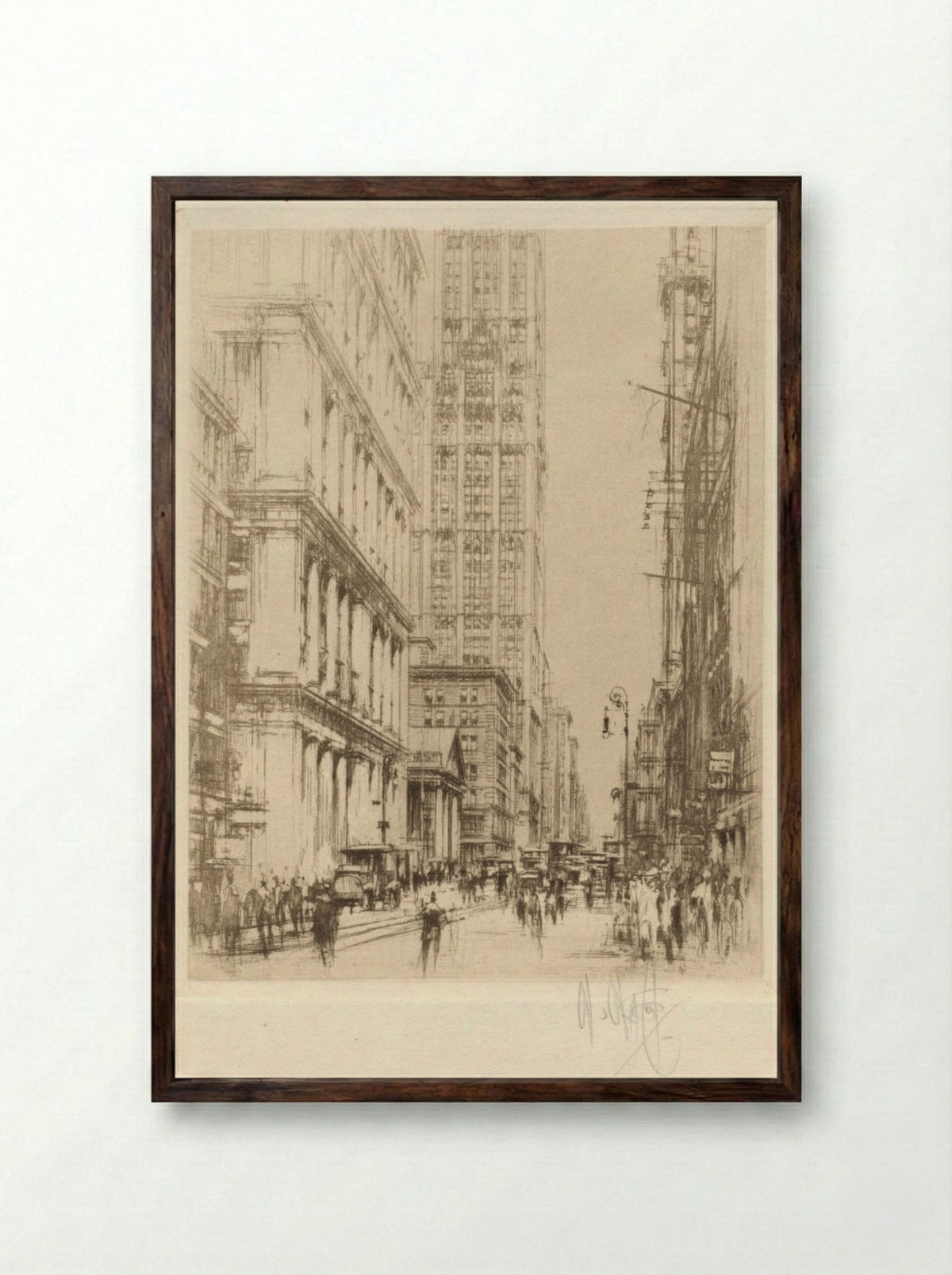 Lower Broadway, Down-Town New York - William Walcot - Framed Print Dark Wood