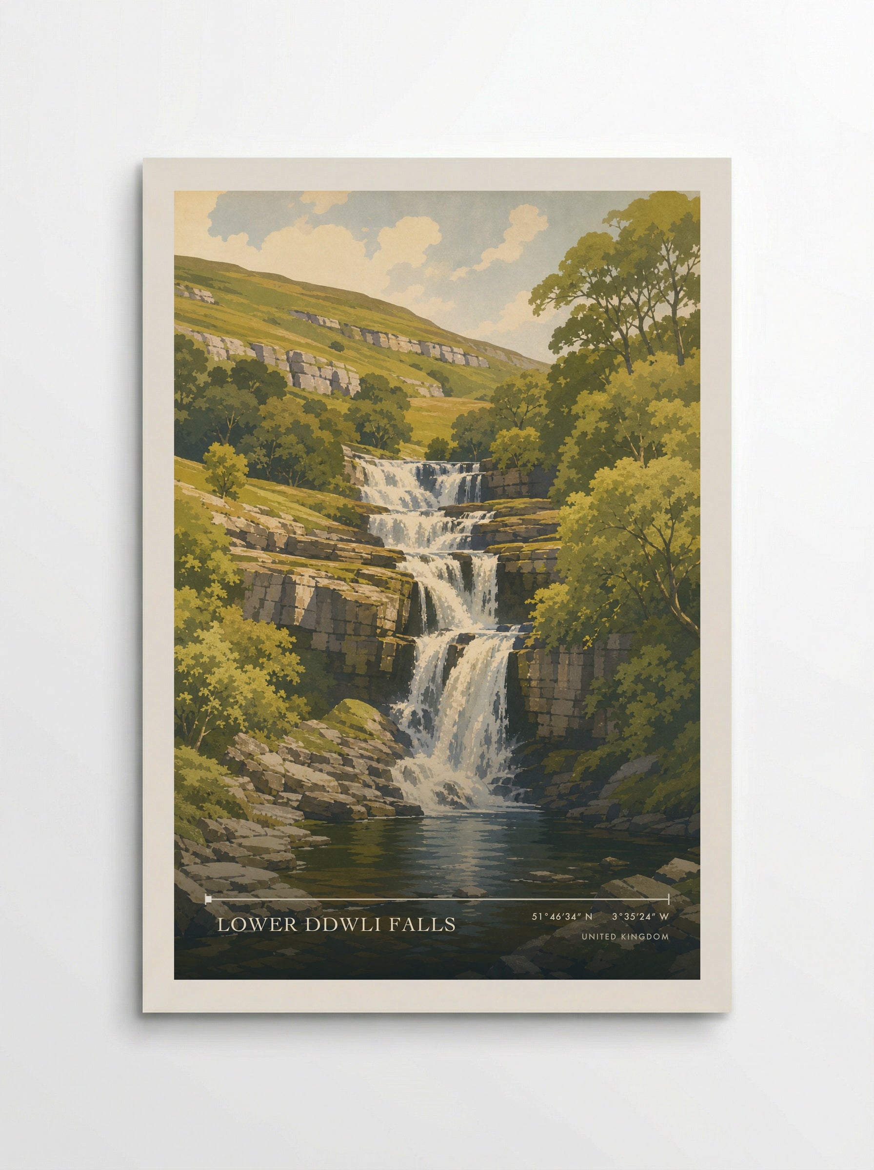 Lower Ddwli Falls United Kingdom Travel Poster - Poster
