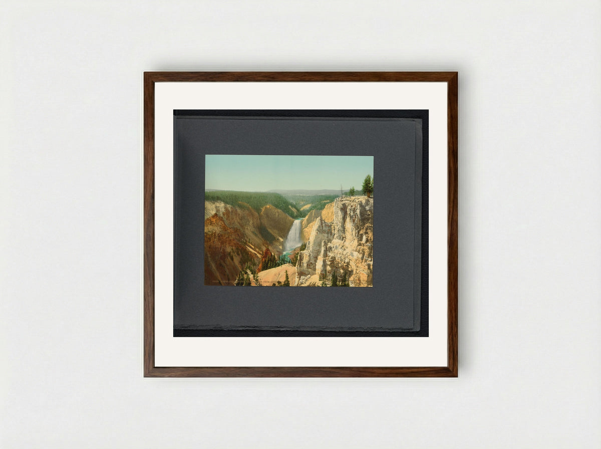 Lower Falls of the Yellowstone, from Artist Point - William Henry Jackson - Framed Print Dark Wood