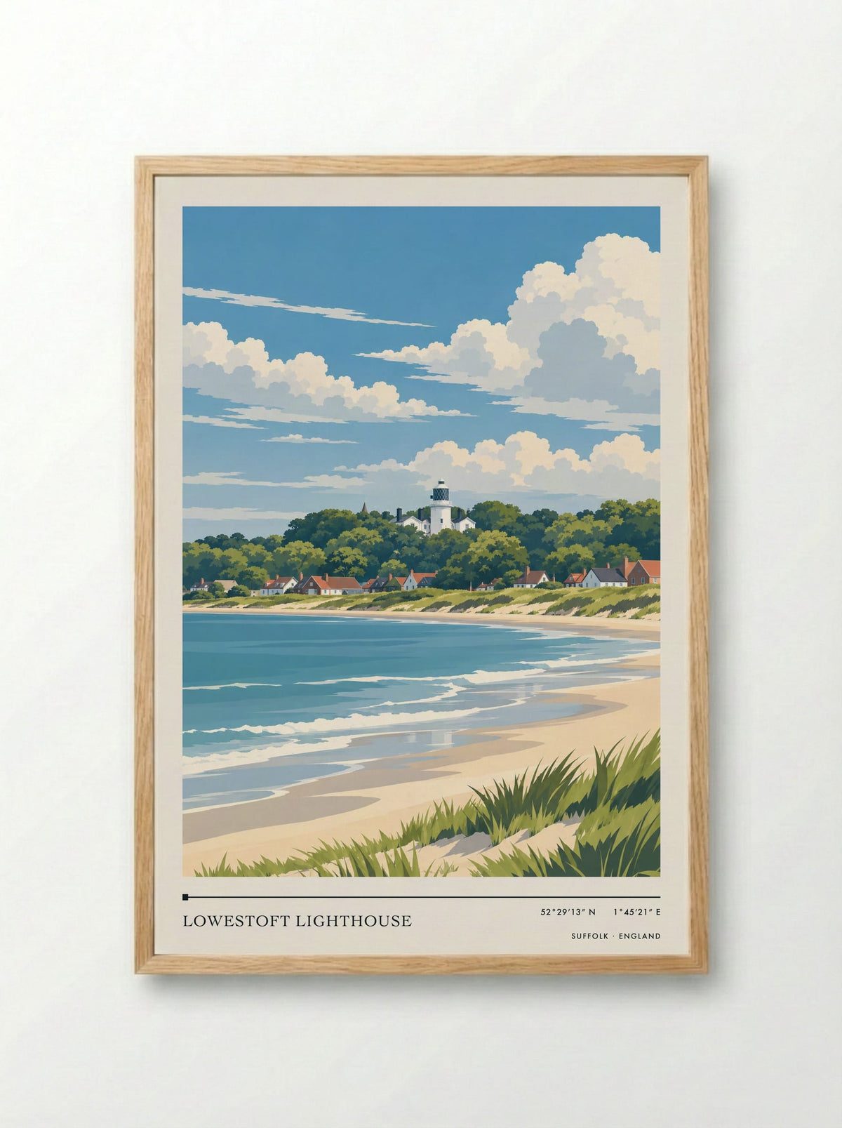 Lowestoft Lighthouse, Suffolk | Travel Poster - Framed Print Wood