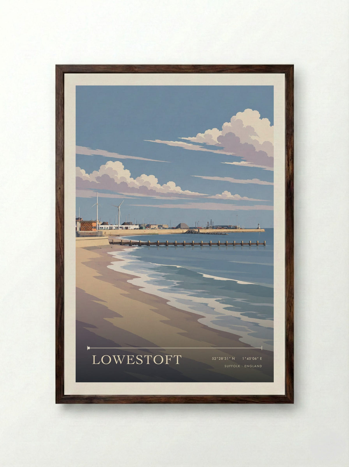 Lowestoft, Suffolk | Travel Poster - Framed Print Dark Wood