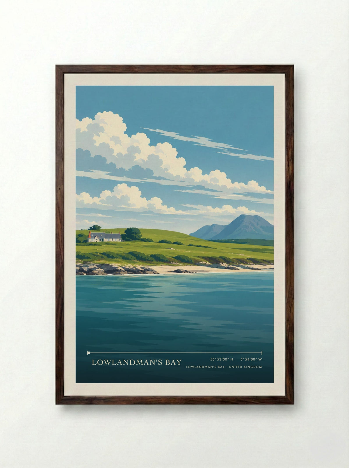Lowlandman's Bay | Travel Poster - Framed Print Dark Wood