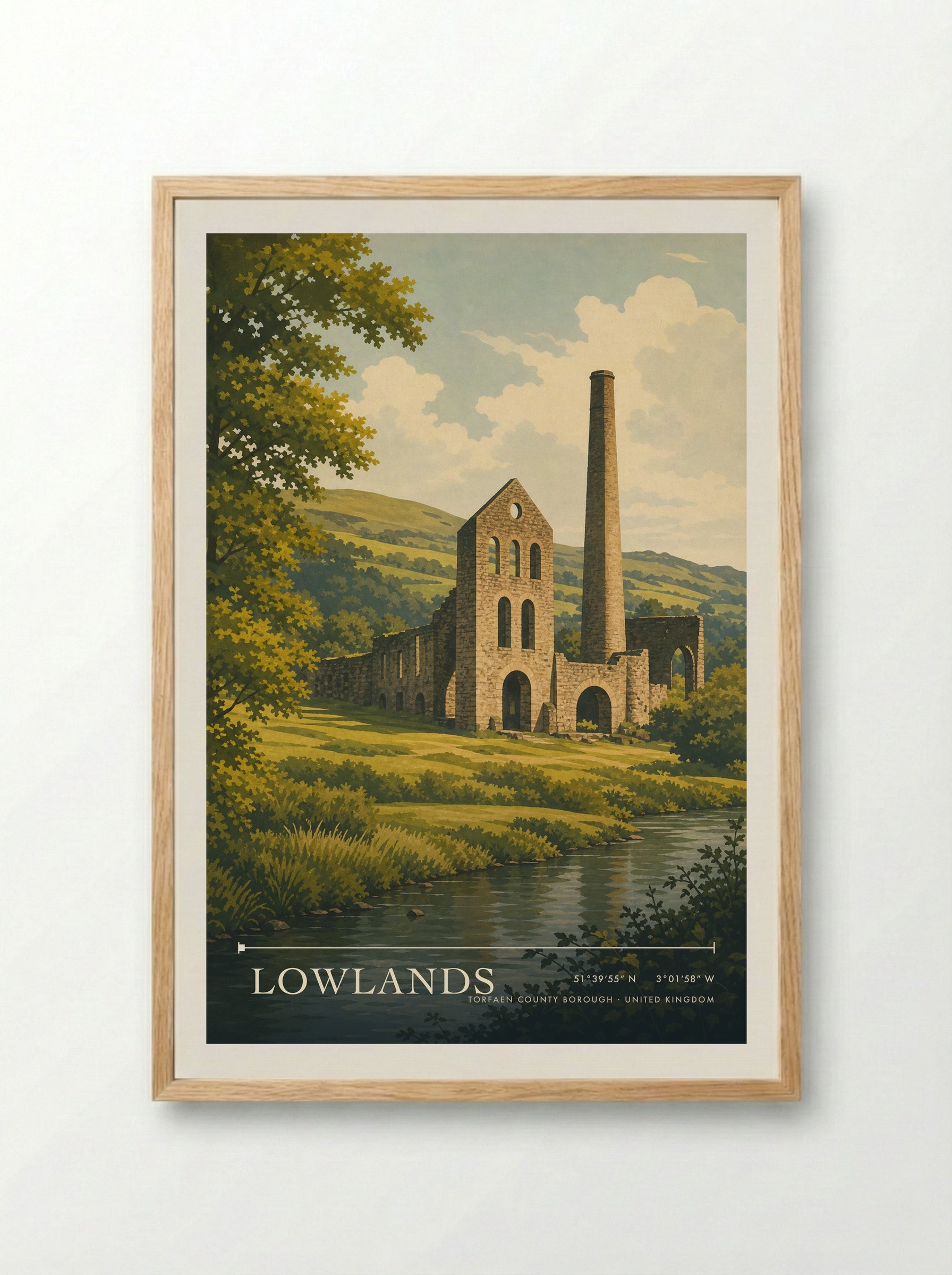 Lowlands Torfaen County Borough United Kingdom Travel Poster - Framed Print Wood