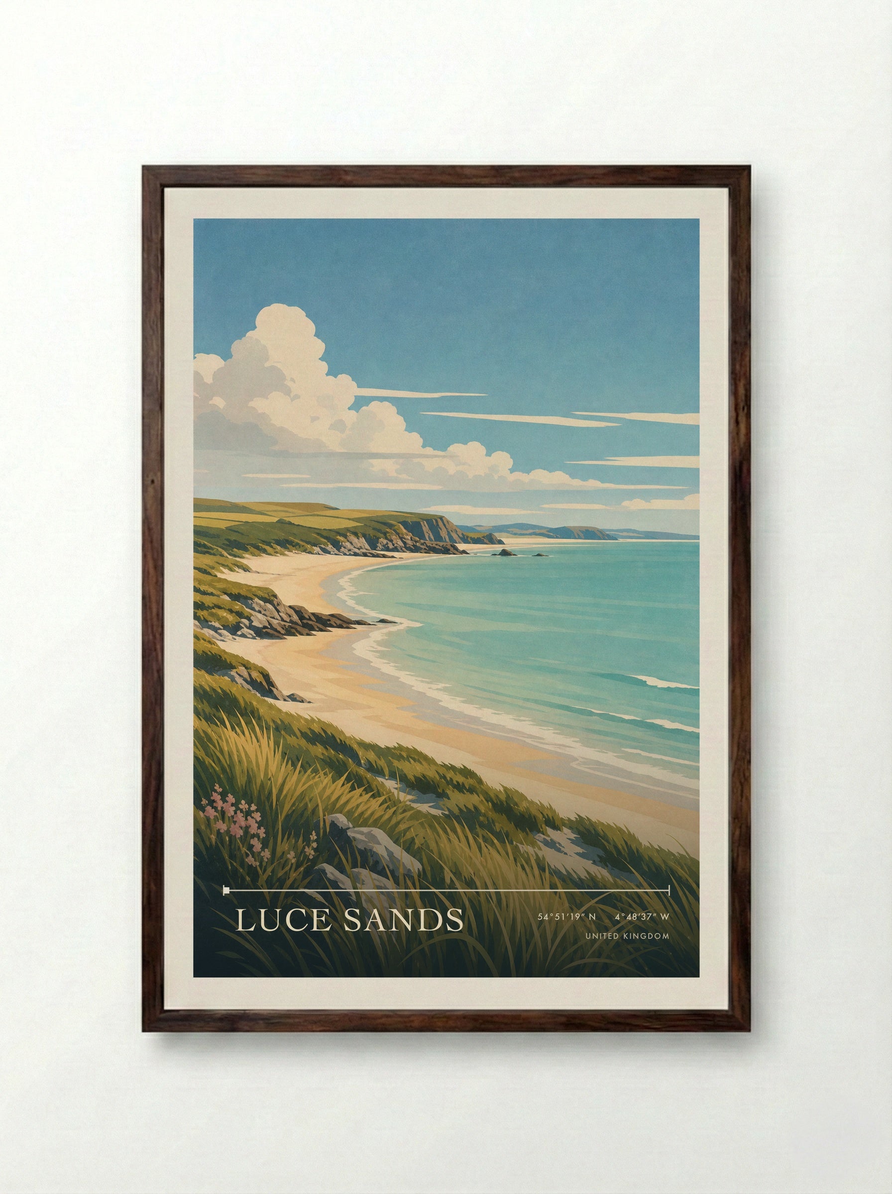 Luce Sands United Kingdom Travel Poster - Framed Print Dark Wood