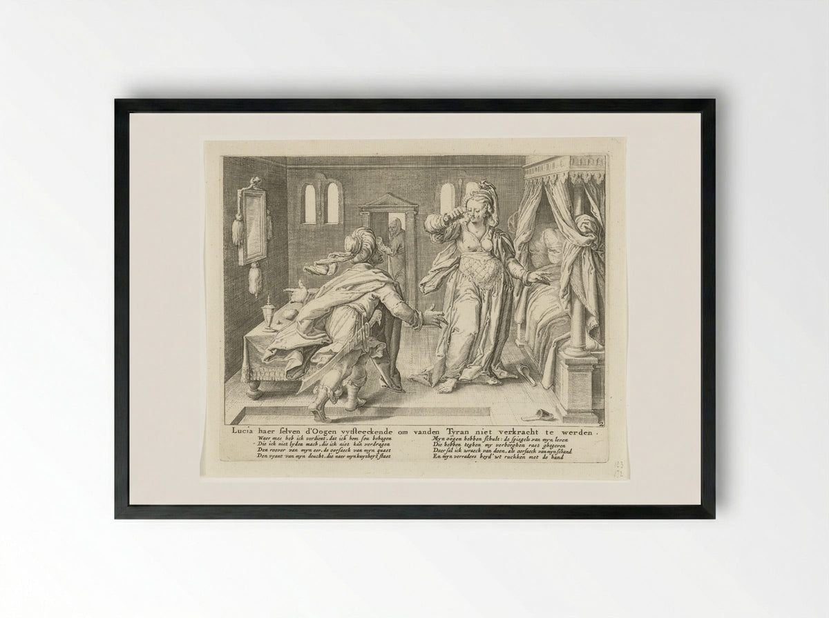 Lucia Plucking Out Her Eyes - Zacharias Dolendo - Framed Print Black