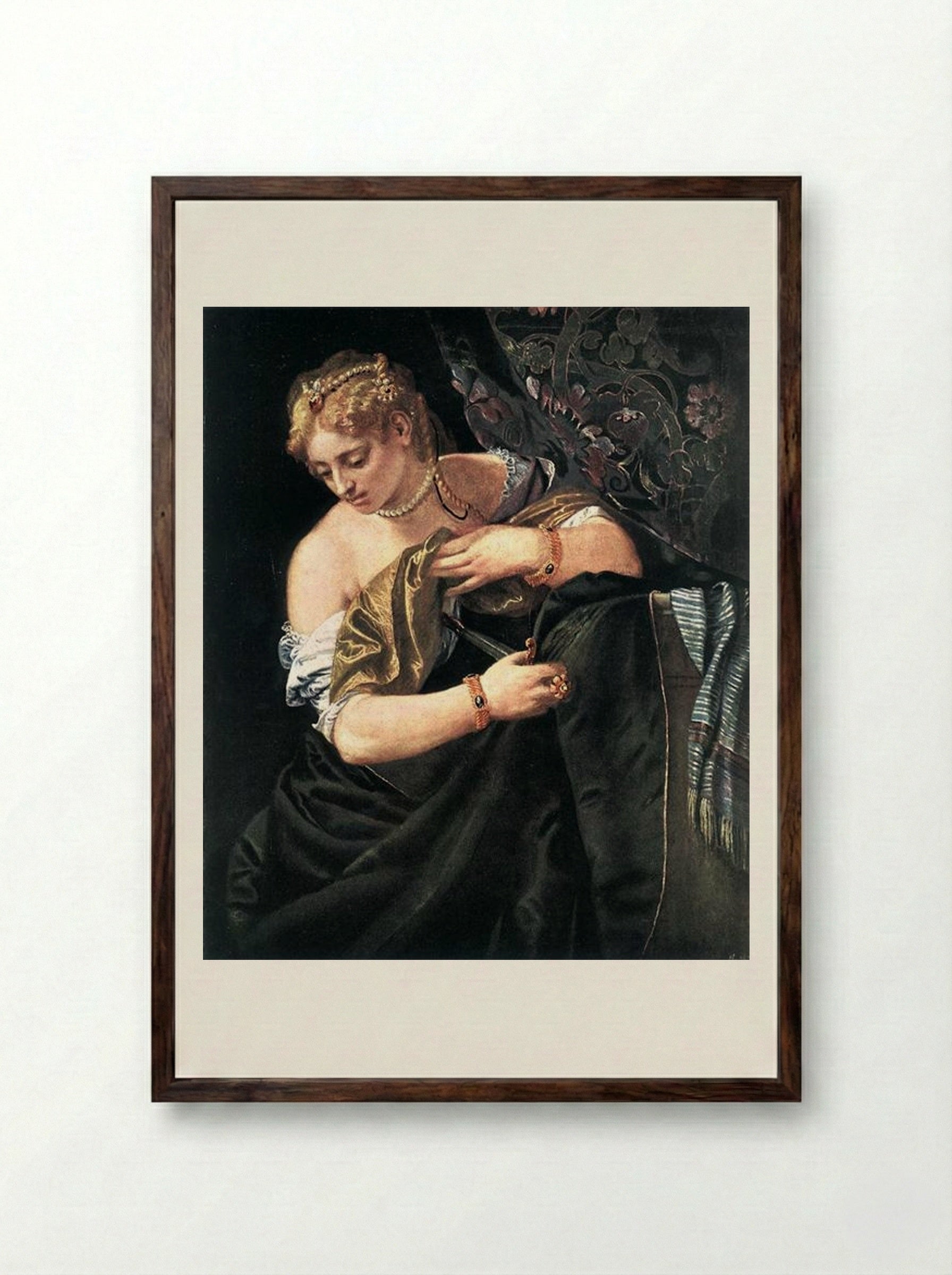 Lucretia - Paolo Veronese - Framed Print Dark Wood
