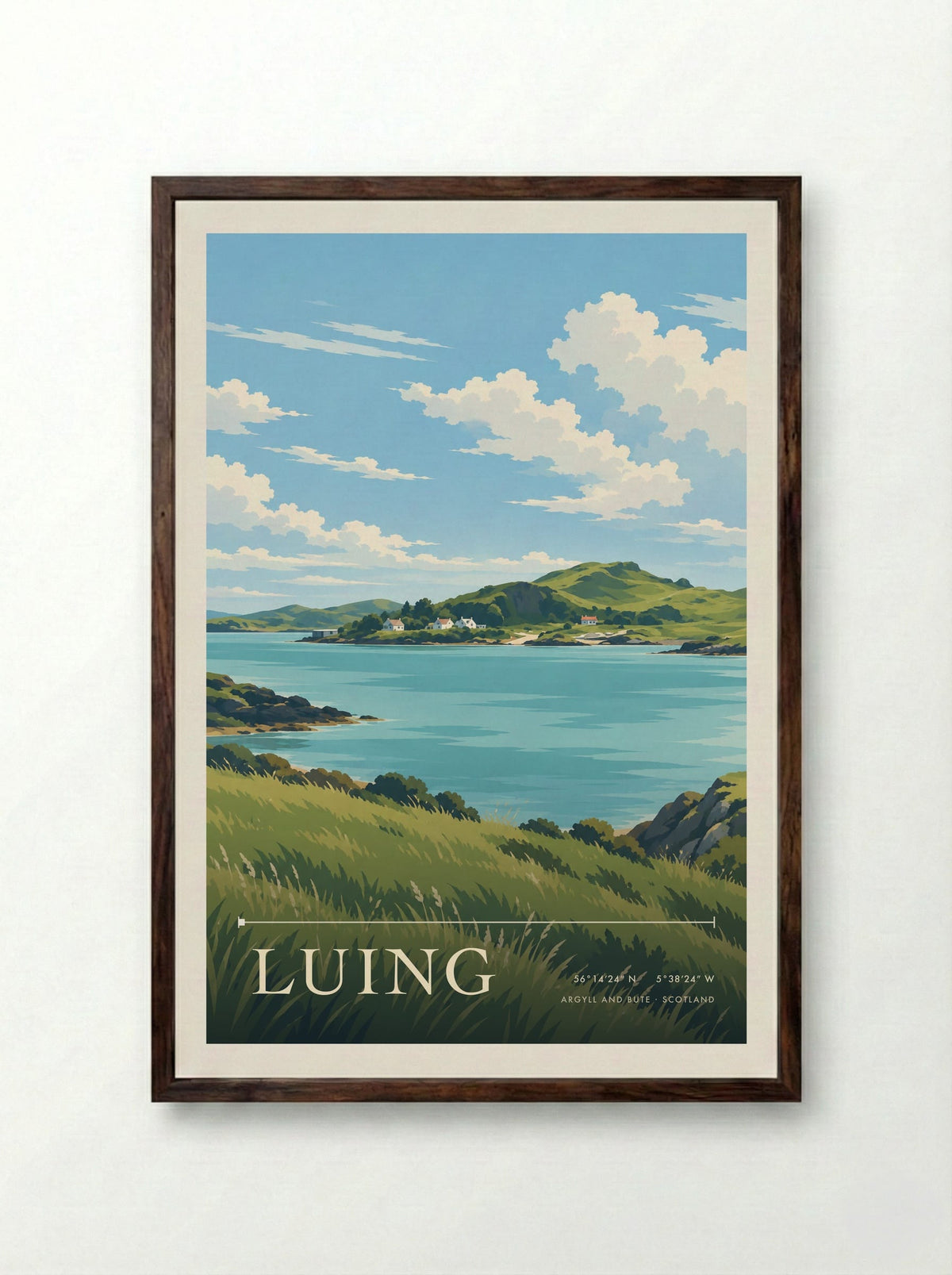 Luing, Argyll and Bute | Travel Poster - Framed Print Dark Wood