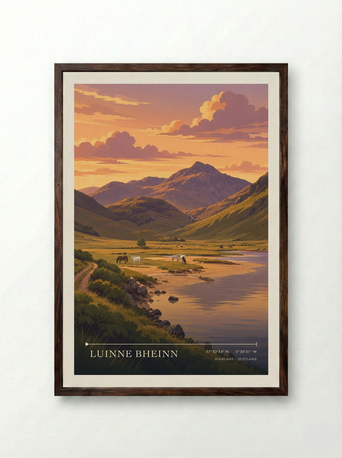 Luinne Bheinn, Highland | Travel Poster - Framed Print Dark Wood