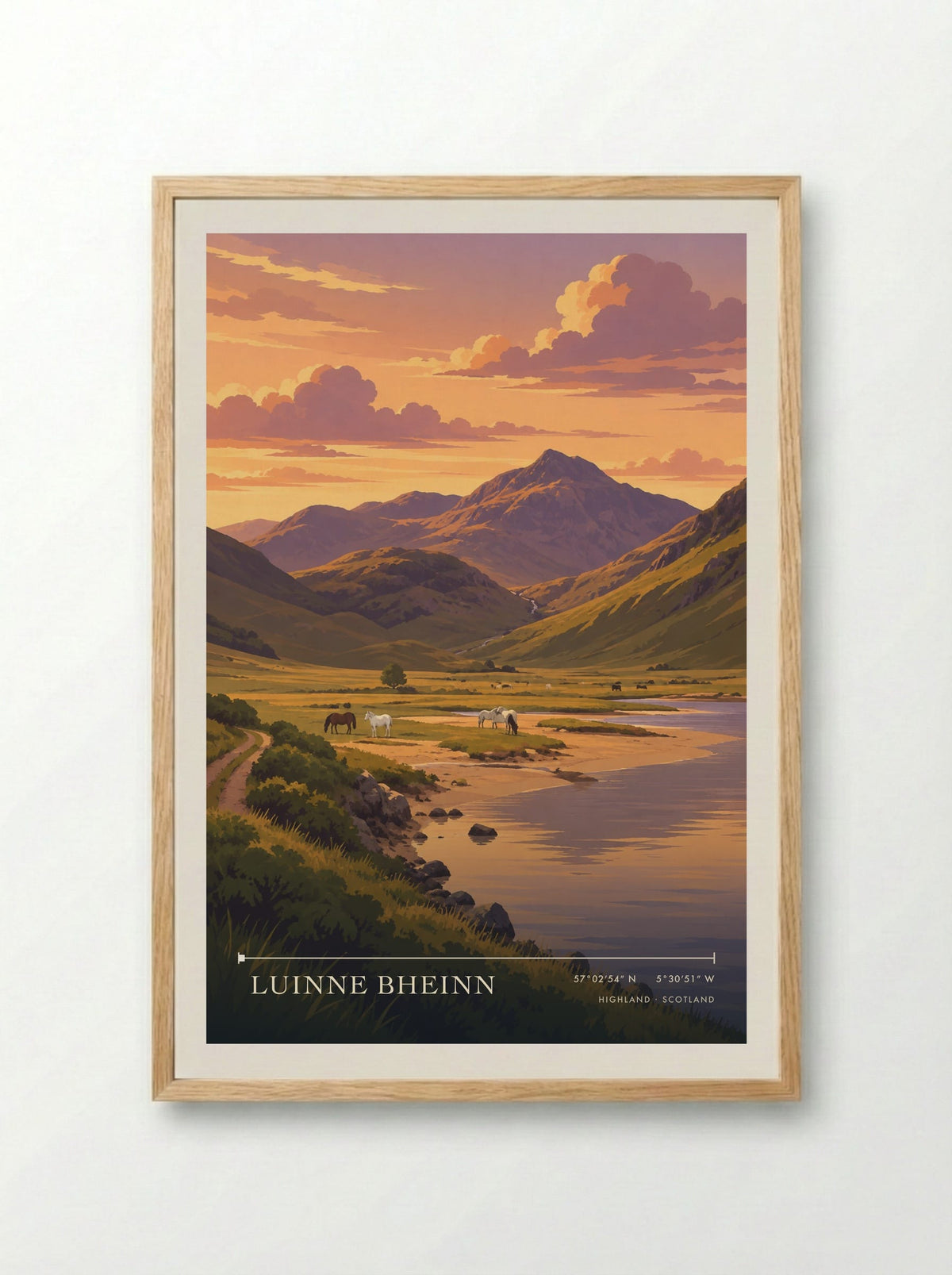 Luinne Bheinn, Highland | Travel Poster - Framed Print Wood