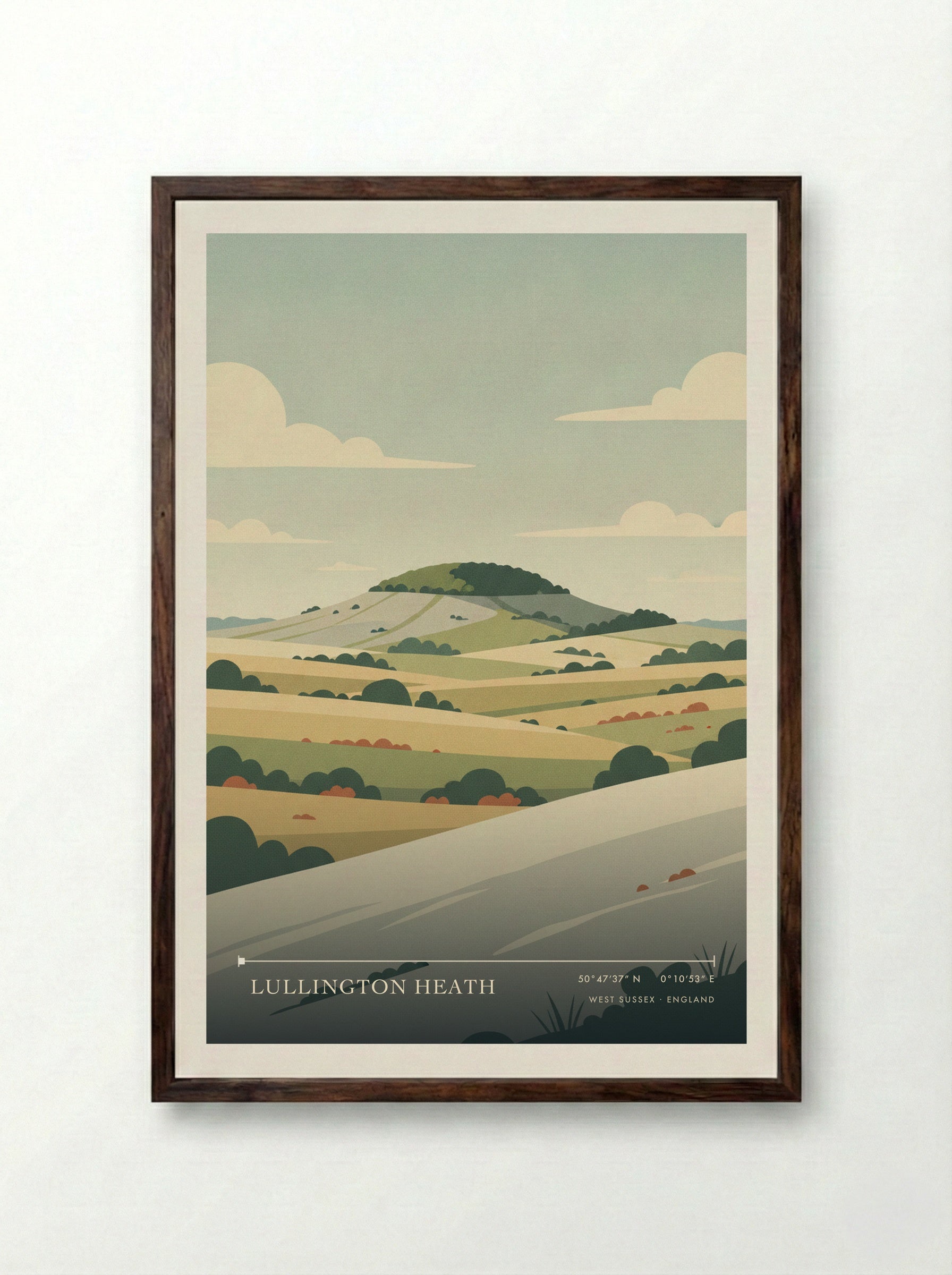 Lullington Heath West Sussex England Travel Poster - Framed Print Dark Wood