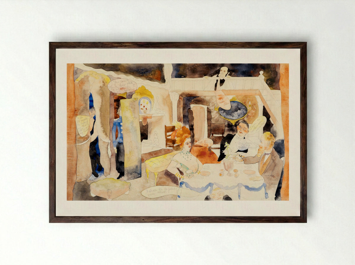 Lulu and Alva Schön at Lunch - Charles Demuth - Framed Print Dark Wood
