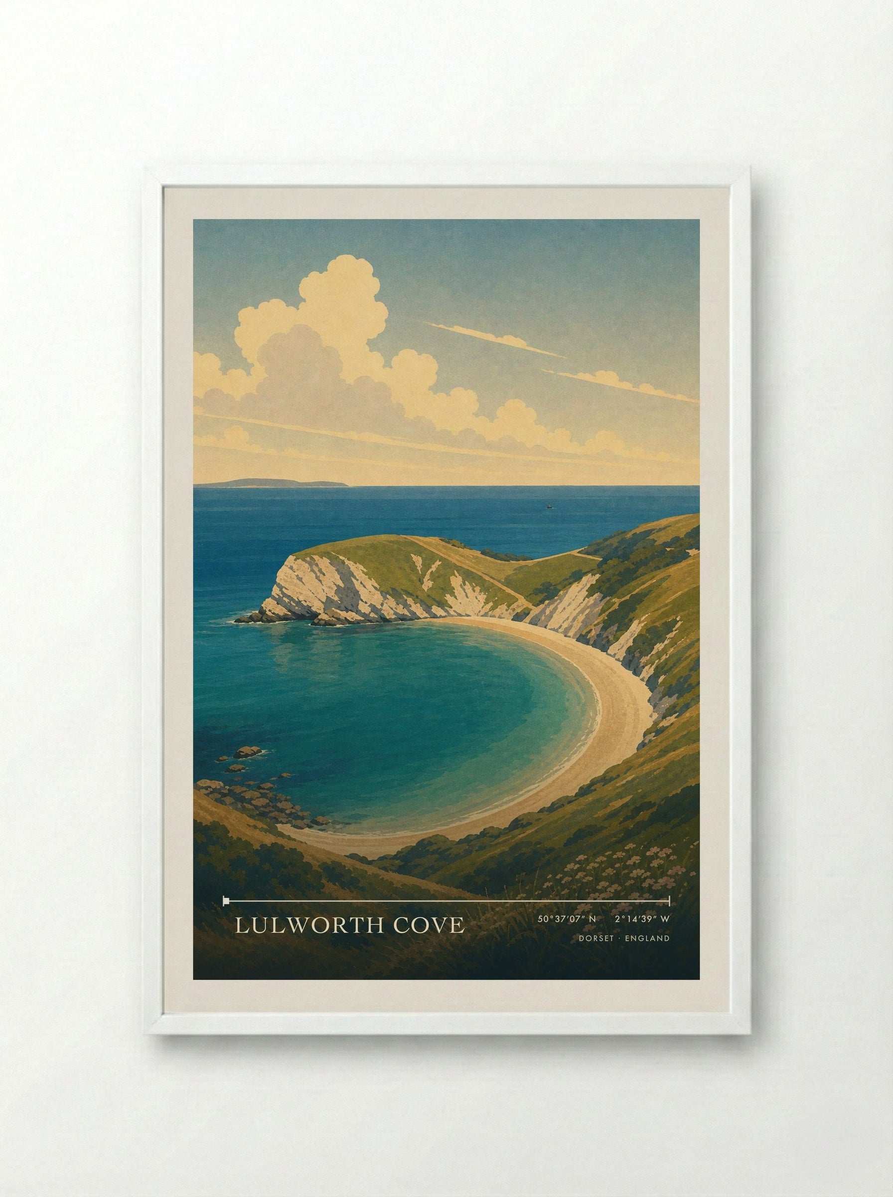 Lulworth Cove Dorset England Travel Poster - Framed Print White