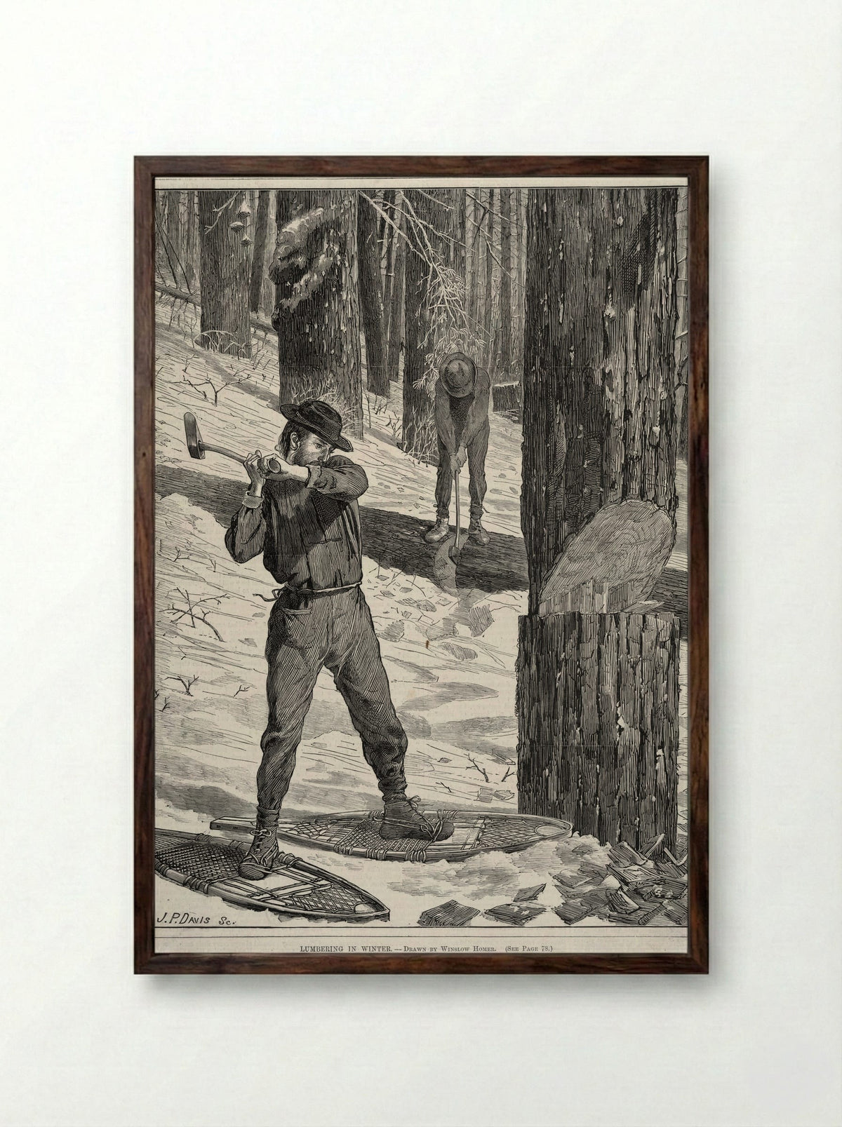 Lumbering in Winter - Winslow Homer - Framed Print Dark Wood