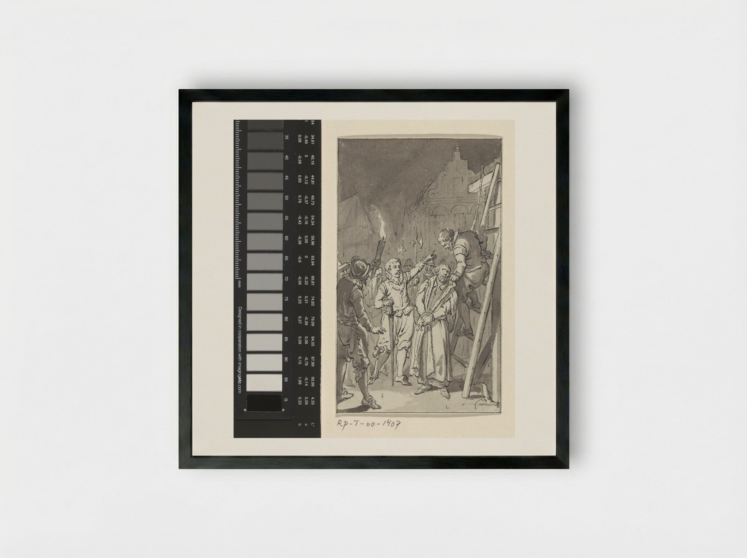 Lumey laat pater C. Musius te Leiden ophangen, december 1572 - Jacobus Buys - Framed Print Black