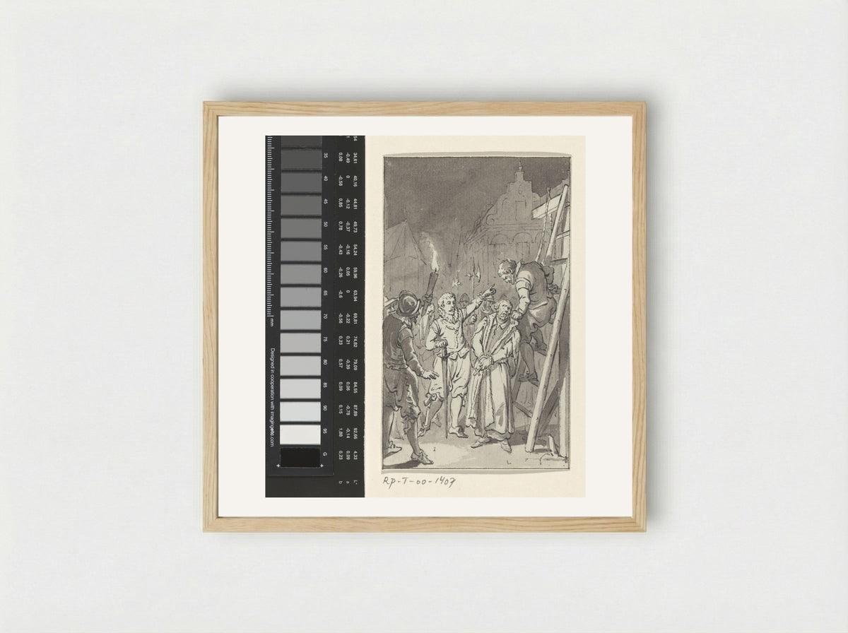 Lumey laat pater C. Musius te Leiden ophangen, december 1572 - Jacobus Buys - Framed Print Wood