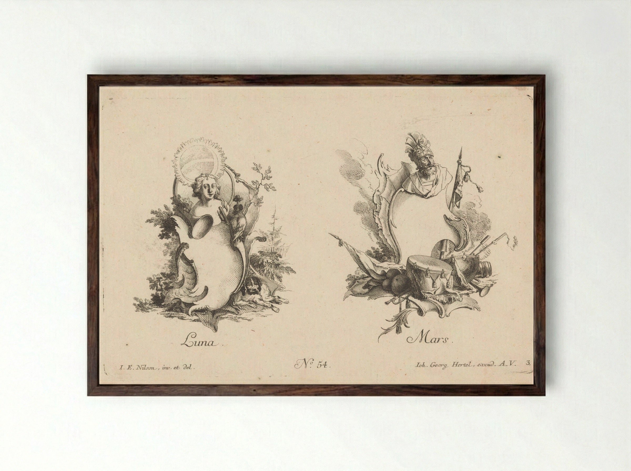 Luna and Mars - Jakob Wangner - Framed Print Dark Wood
