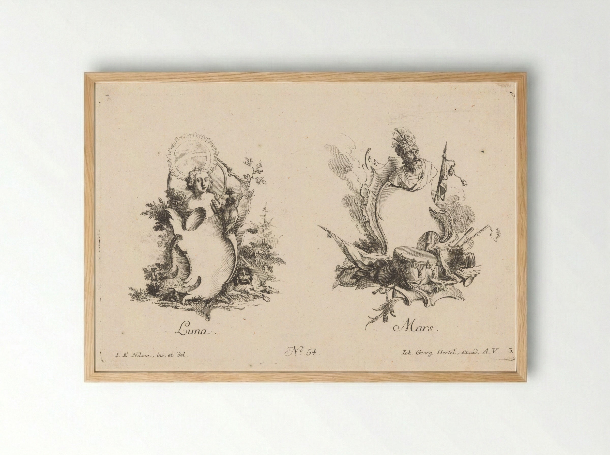Luna and Mars - Jakob Wangner - Framed Print Wood