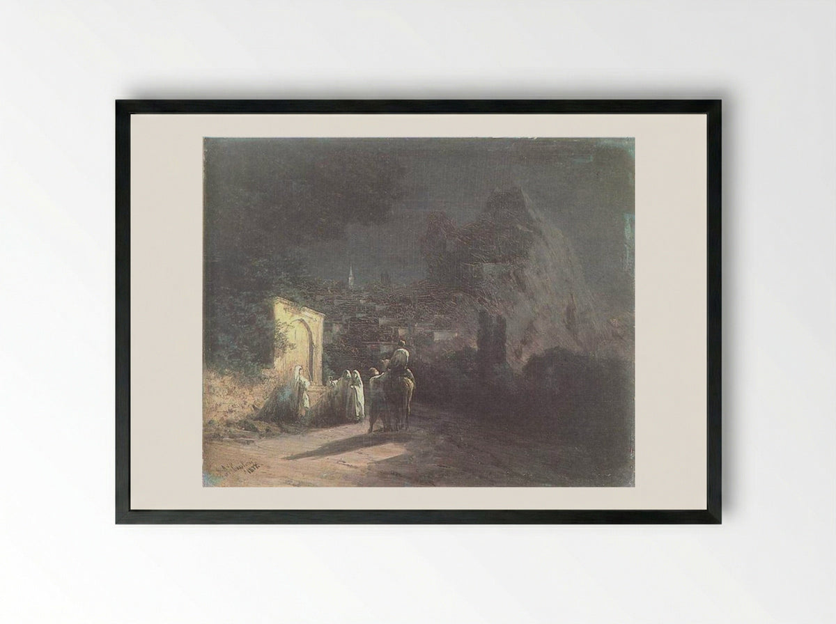 Lunar Night at the Spring - Ivan Aivazovsky - Framed Print Black