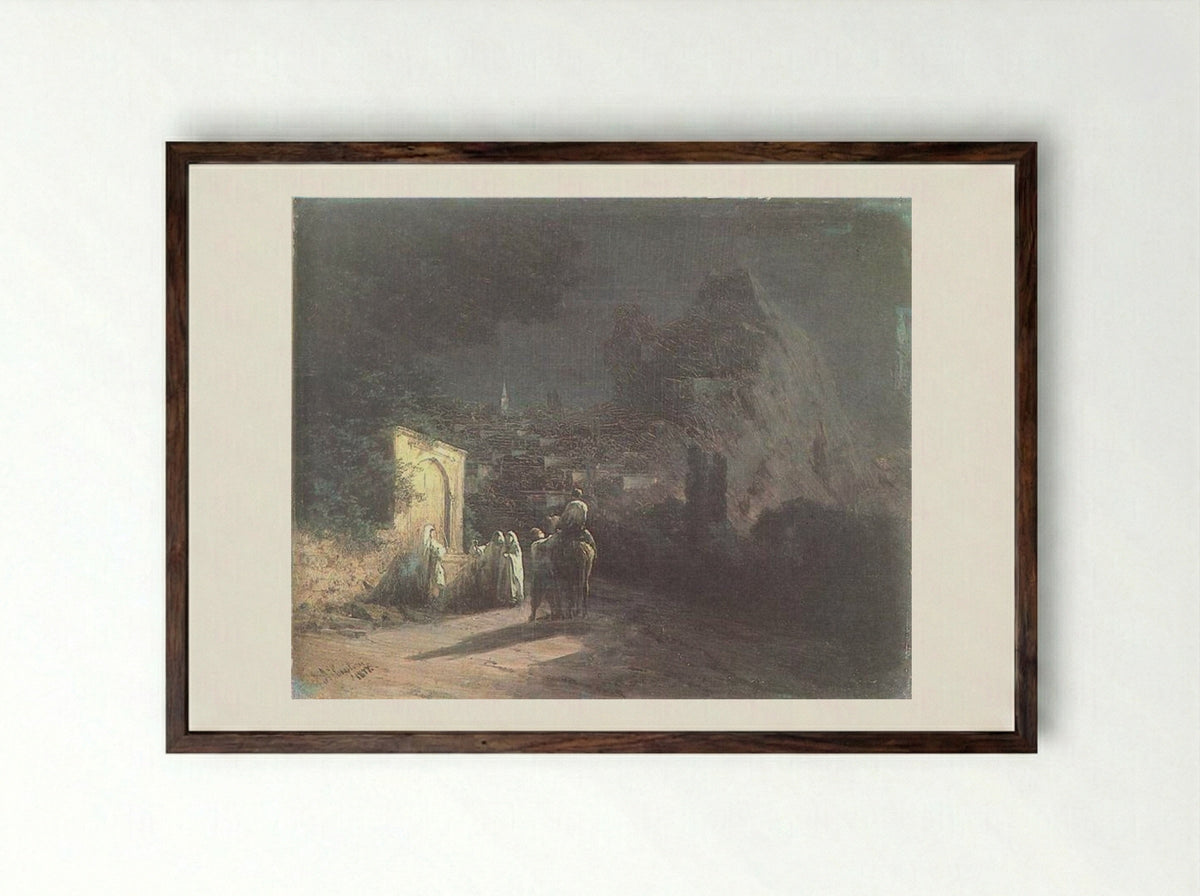 Lunar Night at the Spring - Ivan Aivazovsky - Framed Print Dark Wood