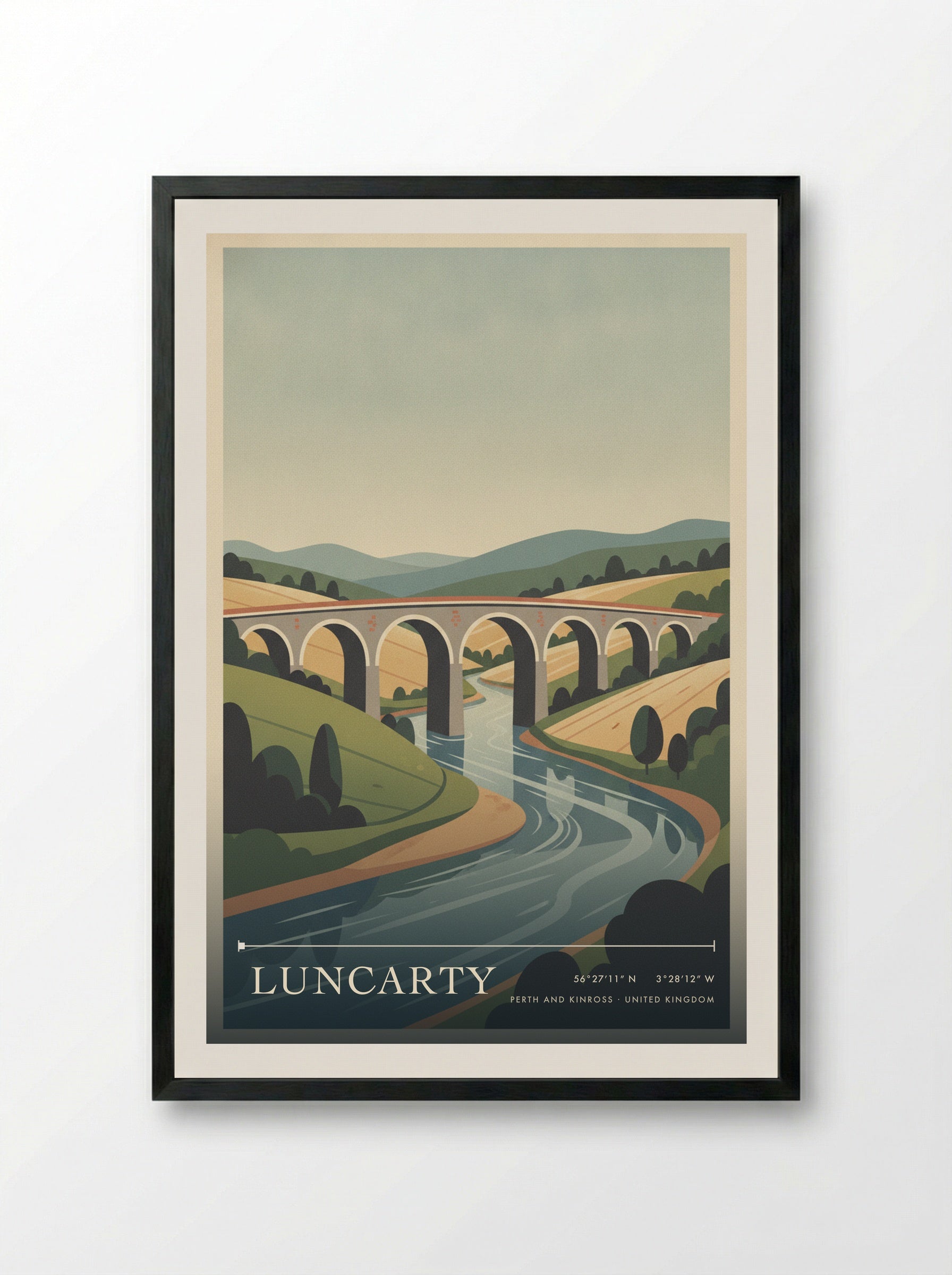 Luncarty Perth and Kinross United Kingdom Travel Poster - Framed Print Black