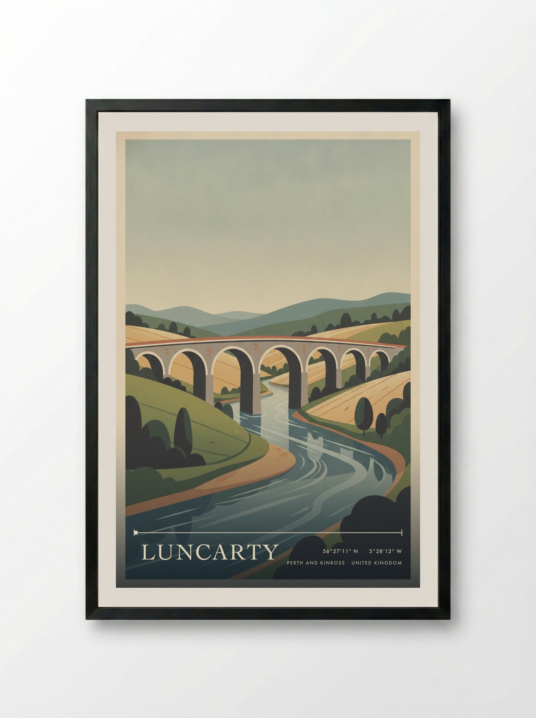 Luncarty Perth and Kinross United Kingdom Travel Poster - Framed Print Black