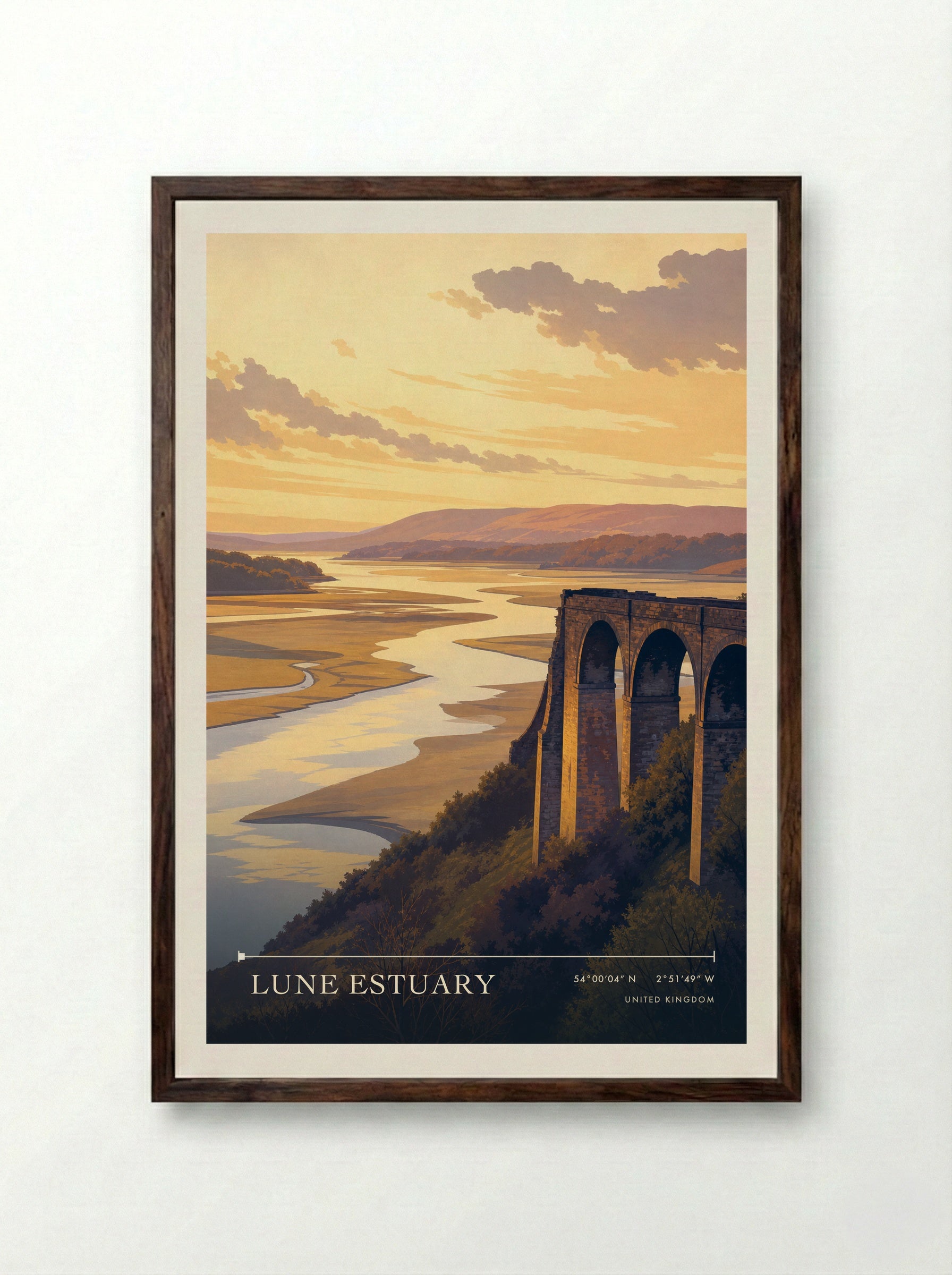 Lune Estuary United Kingdom Travel Poster - Framed Print Dark Wood